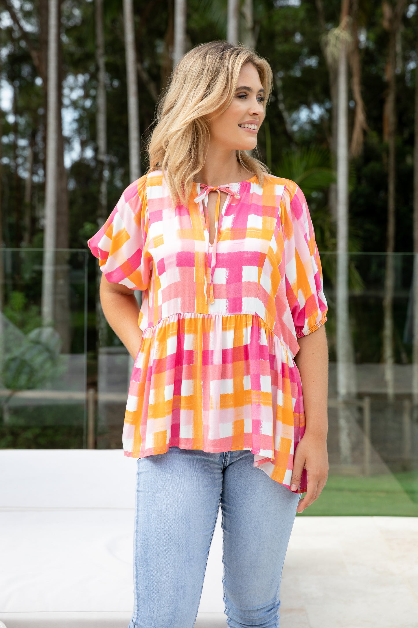 Plus-Sized Pink White Check Top | PQ Collection | Roamer Top in Mamba