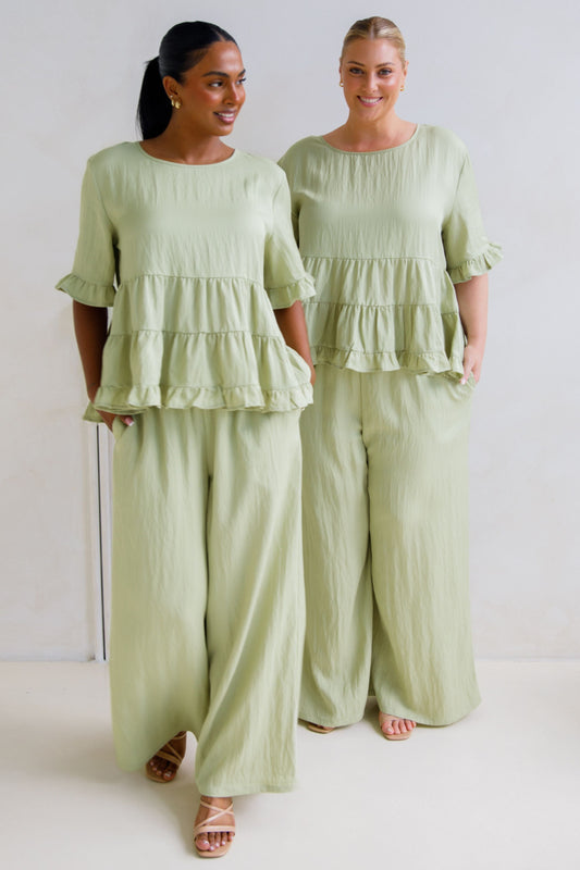 Ella Wide Leg Pant | Matcha