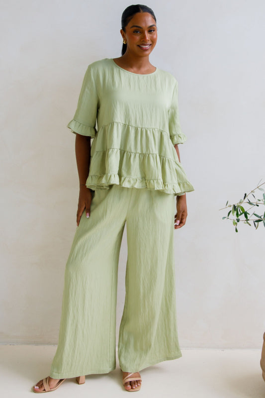 ELLA Lyocell Wide Leg Long Pant | Matcha