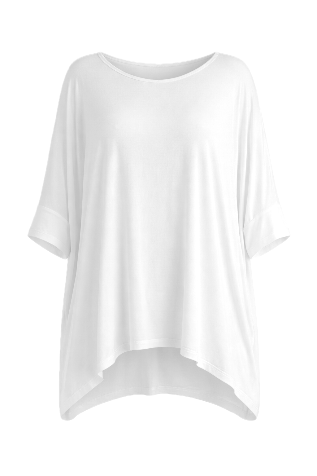 ESSENTIAL Bamboo Demi Sleeve Hi Lo Classic Length Top | White
