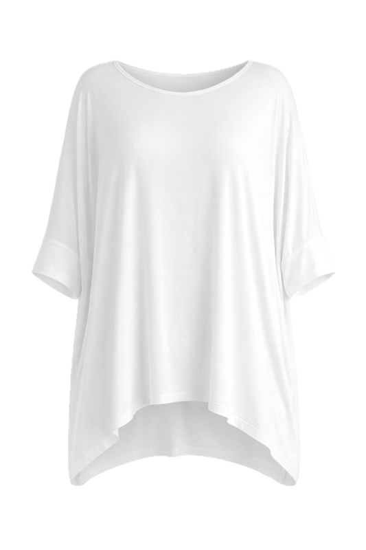 ESSENTIAL Bamboo Demi Sleeve Hi Lo Classic Length Top | White