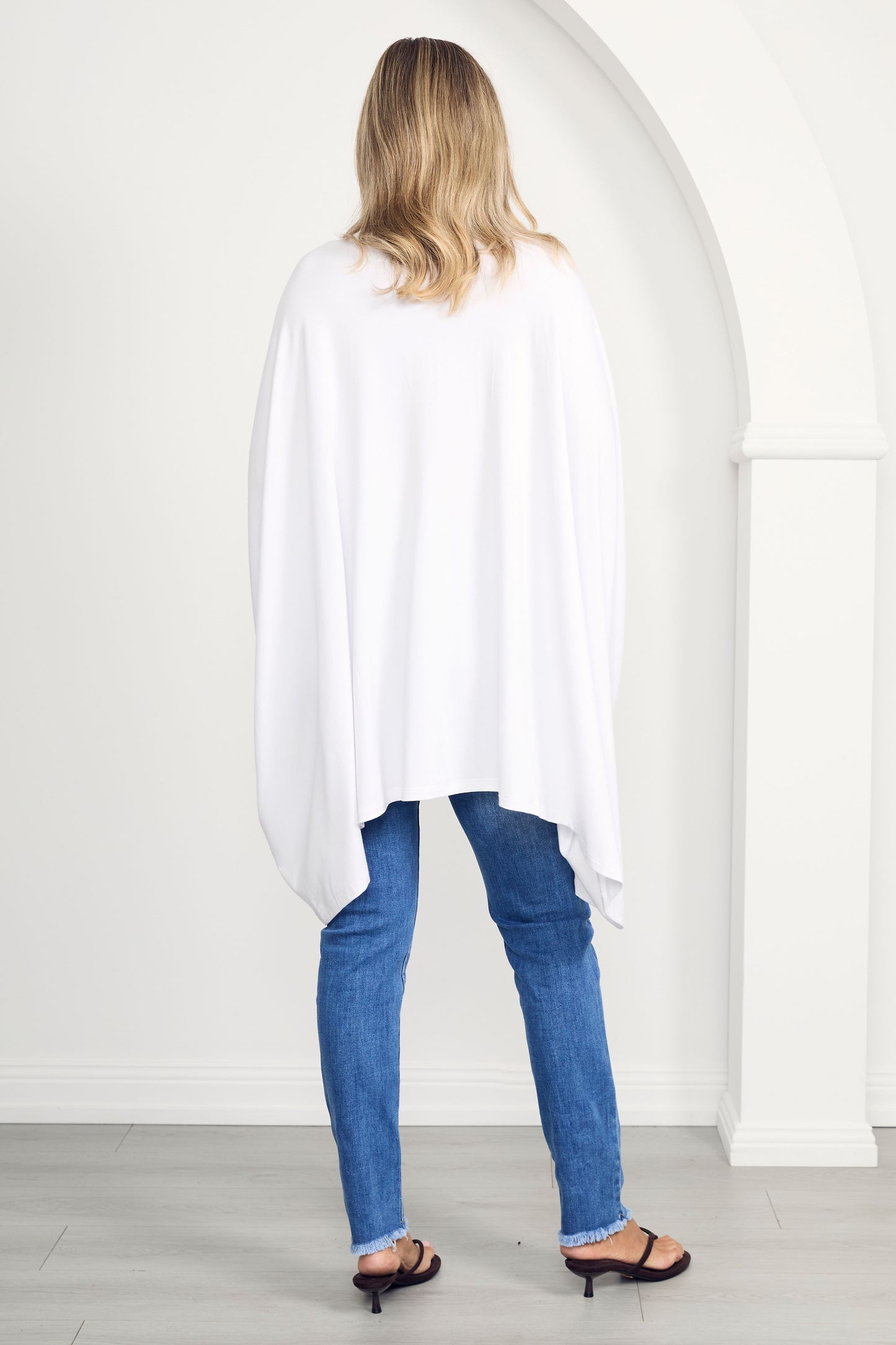 ESSENTIAL Bamboo Demi Sleeve Hi Lo Classic Length Top | White
