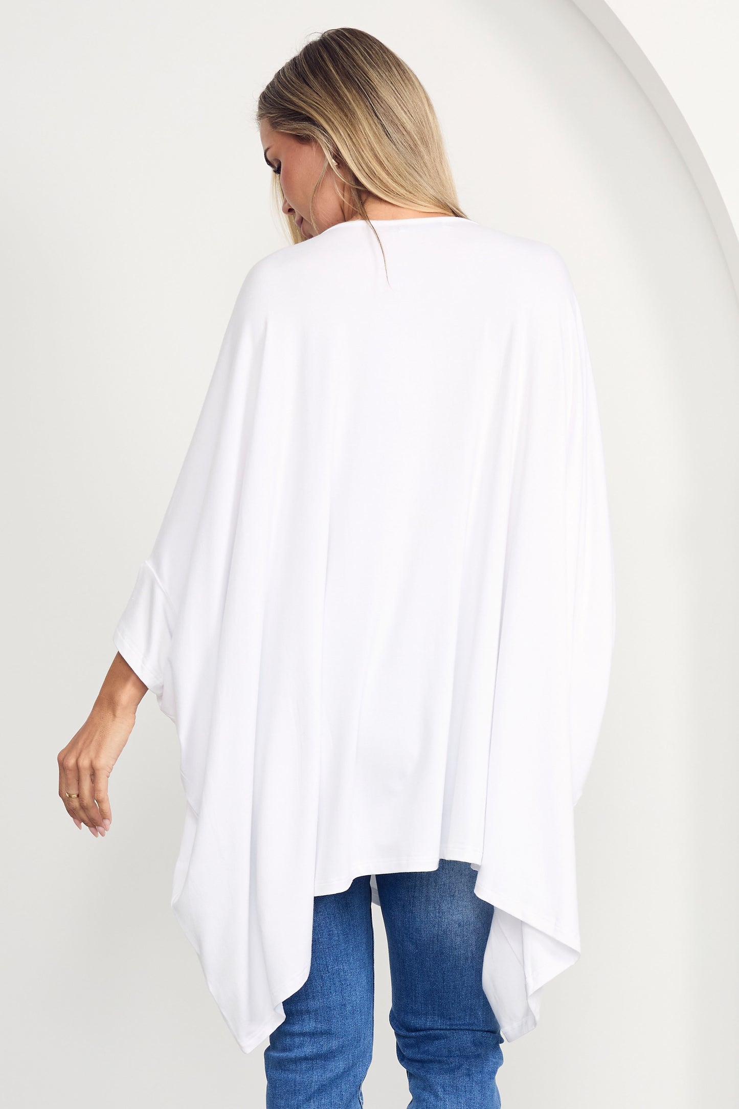 ESSENTIAL Bamboo Demi Sleeve Hi Lo Classic Length Top | White