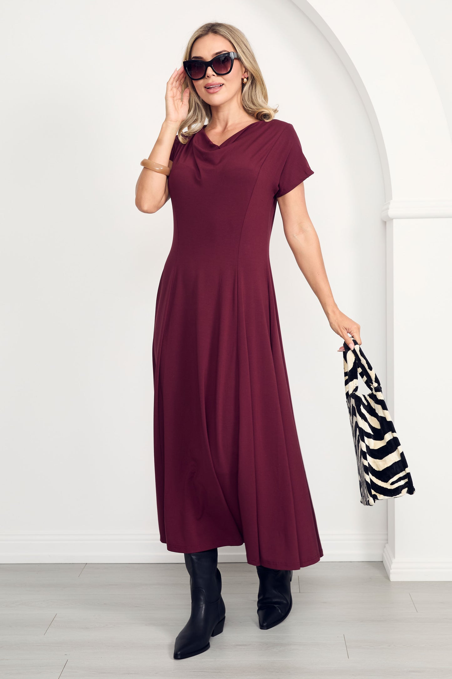 EVE Bamboo Short Sleeve Midi/Maxi Dress | Cranberry