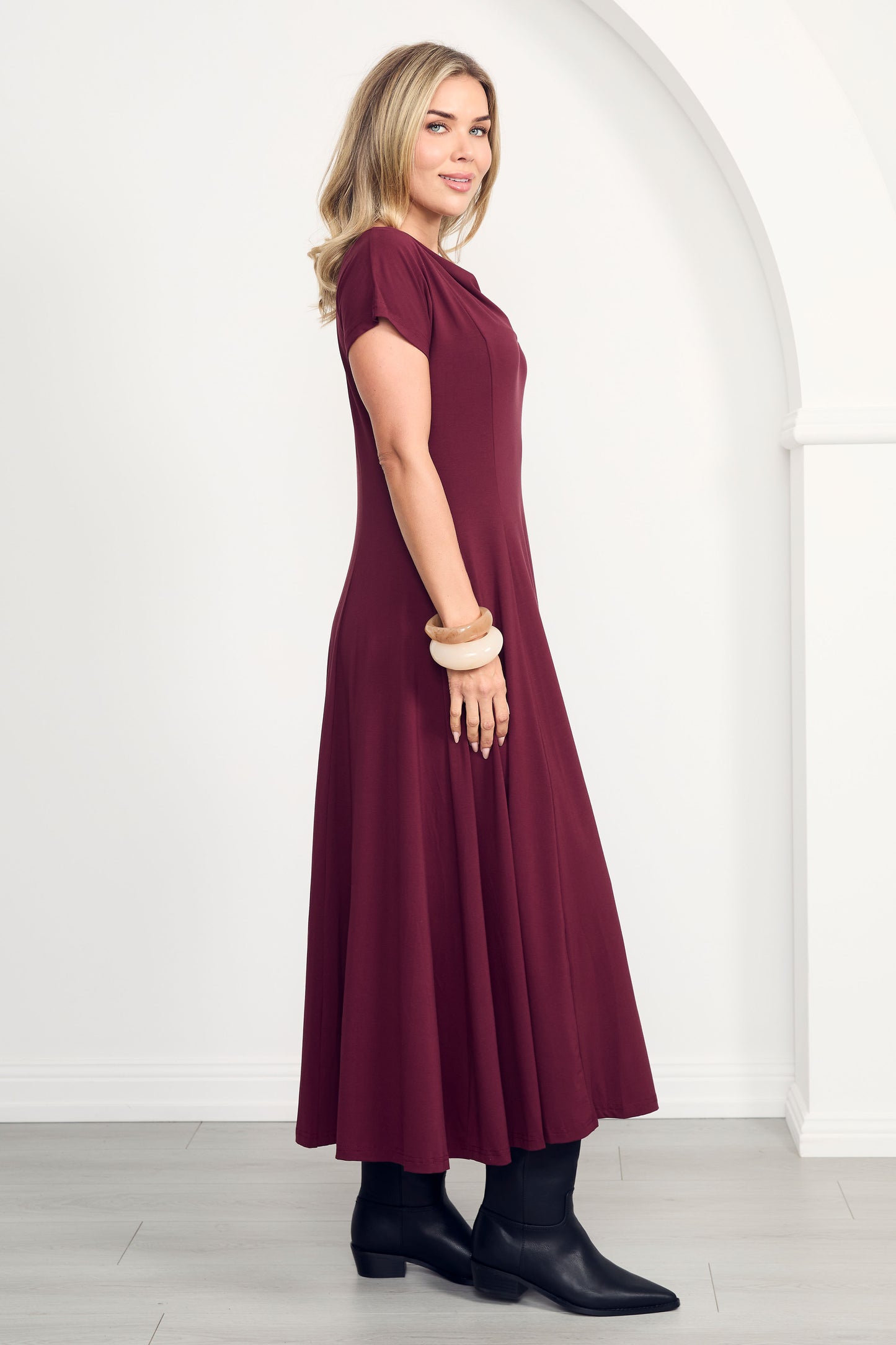 EVE Bamboo Short Sleeve Midi/Maxi Dress | Cranberry