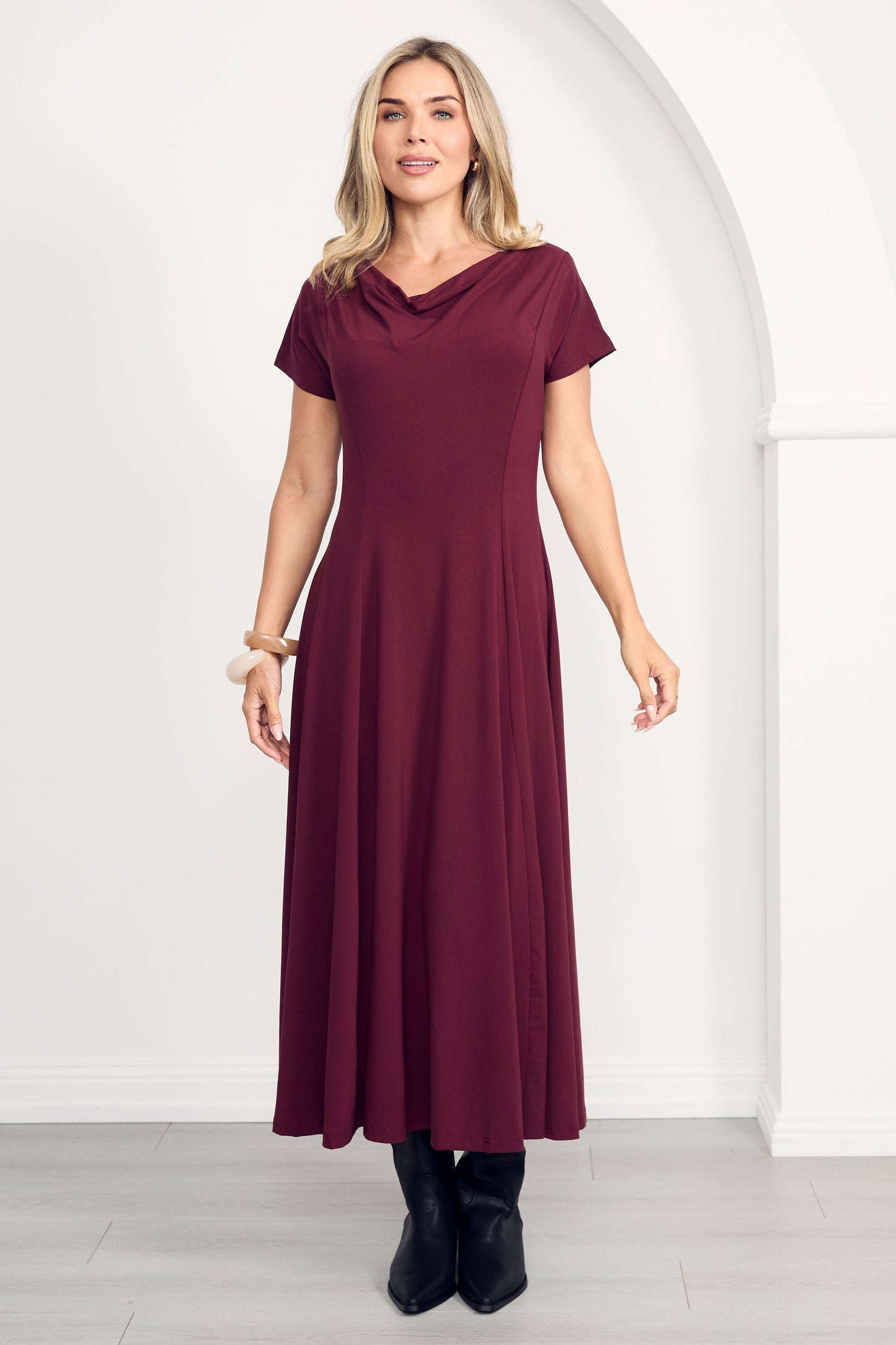 EVE Bamboo Short Sleeve Midi/Maxi Dress | Cranberry