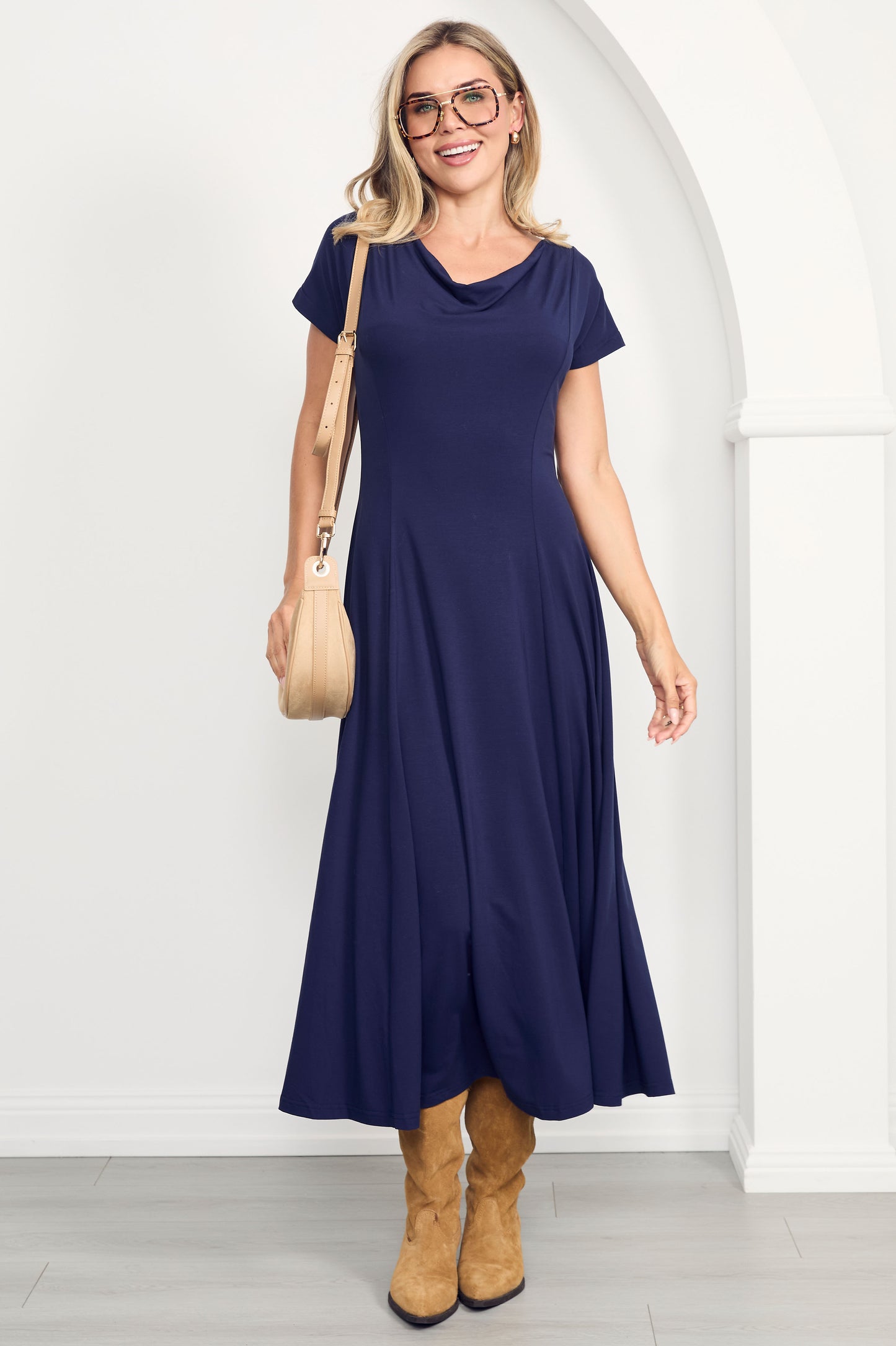 EVE Bamboo Short Sleeve Midi/Maxi Dress | Navy