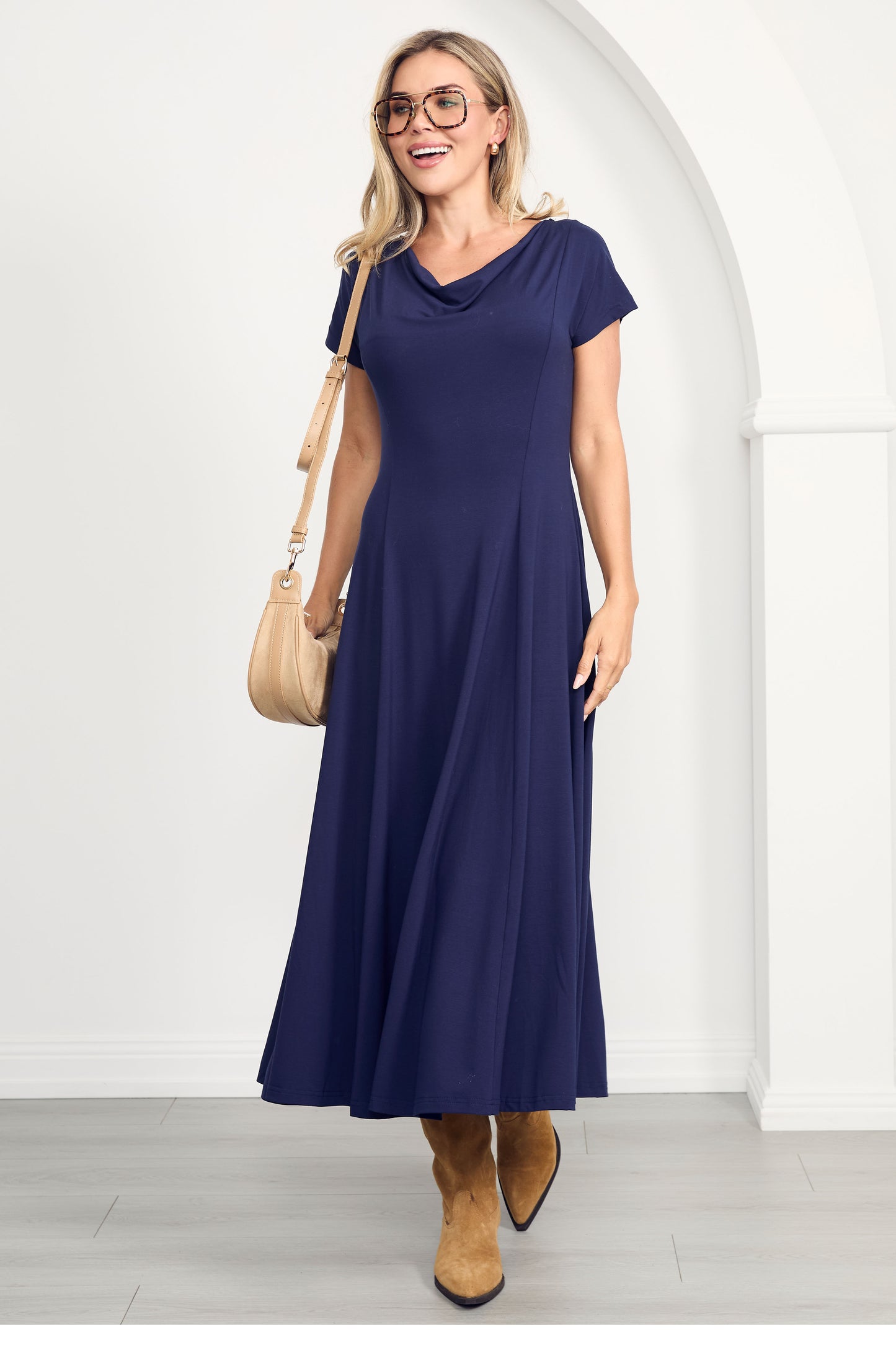 EVE Bamboo Short Sleeve Midi/Maxi Dress | Navy