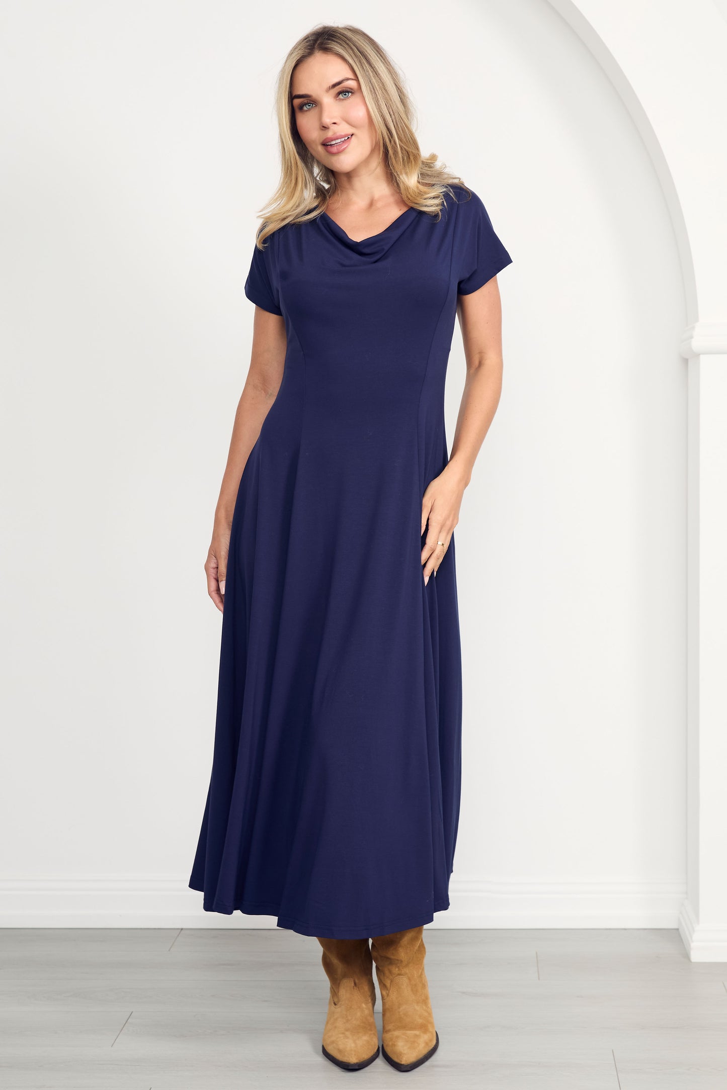 EVE Bamboo Short Sleeve Midi/Maxi Dress | Navy