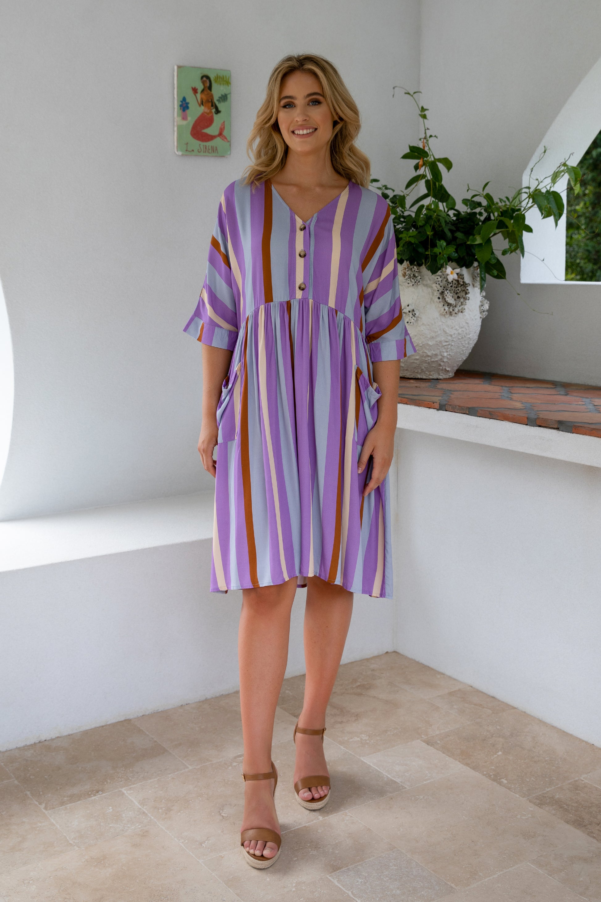 Plus-Sized Purple Stripe Dresses | PQ Collection | Electra Dress Luna