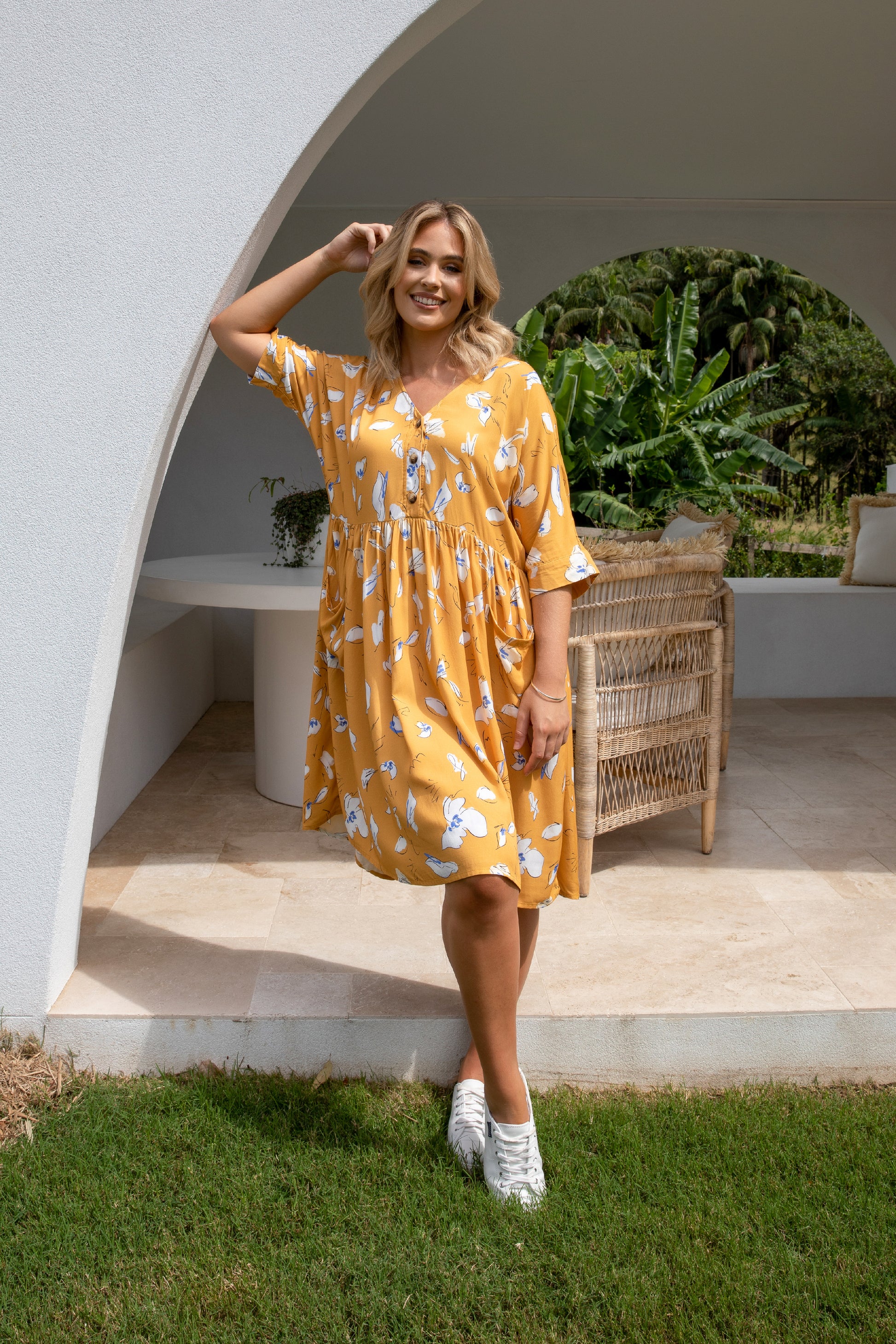 Plus-Sized Yellow Floral Dresses |PQ Collection |Electra Dress Sundust