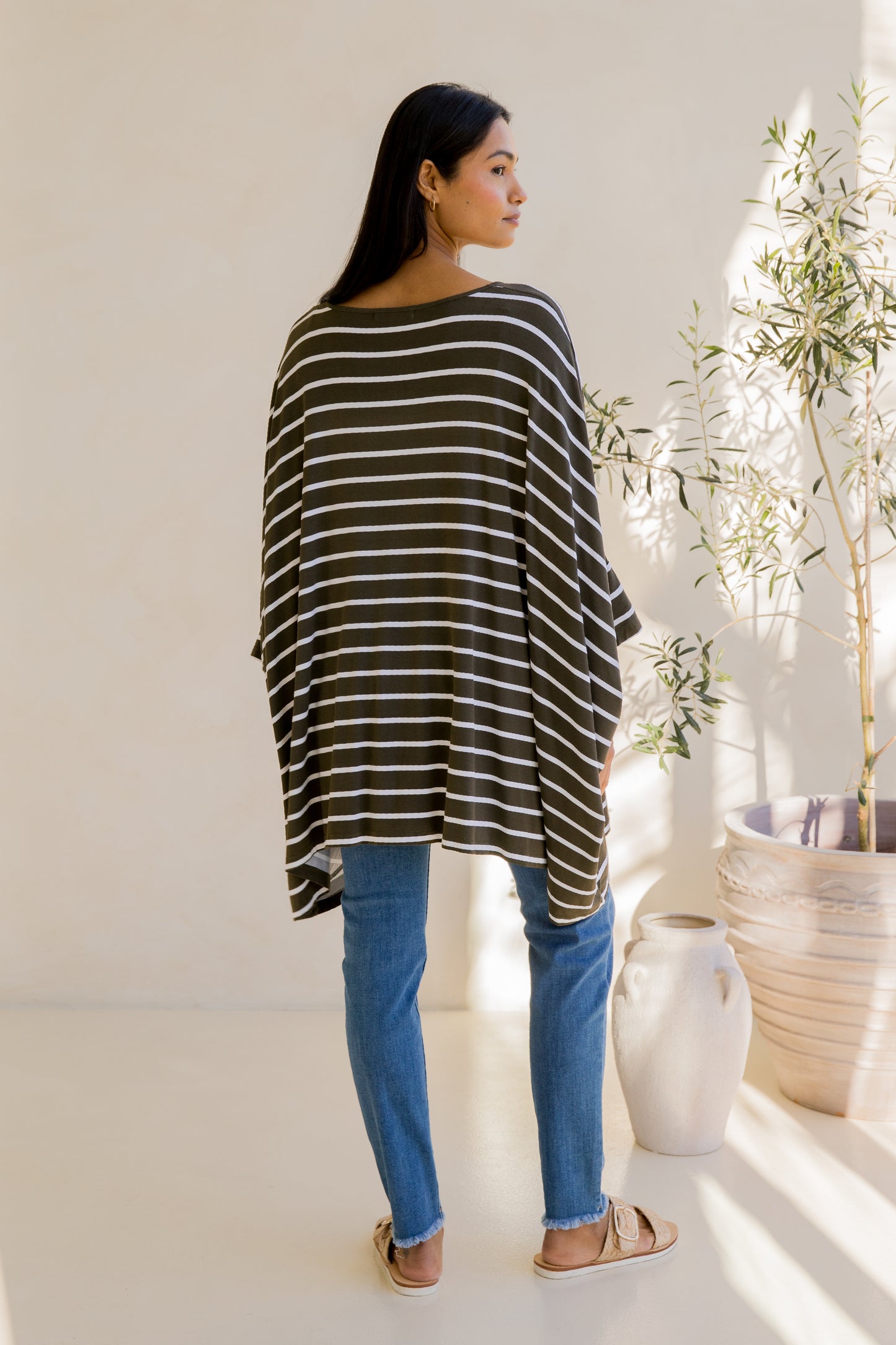 Essential Top | Moss Green/White Stripe