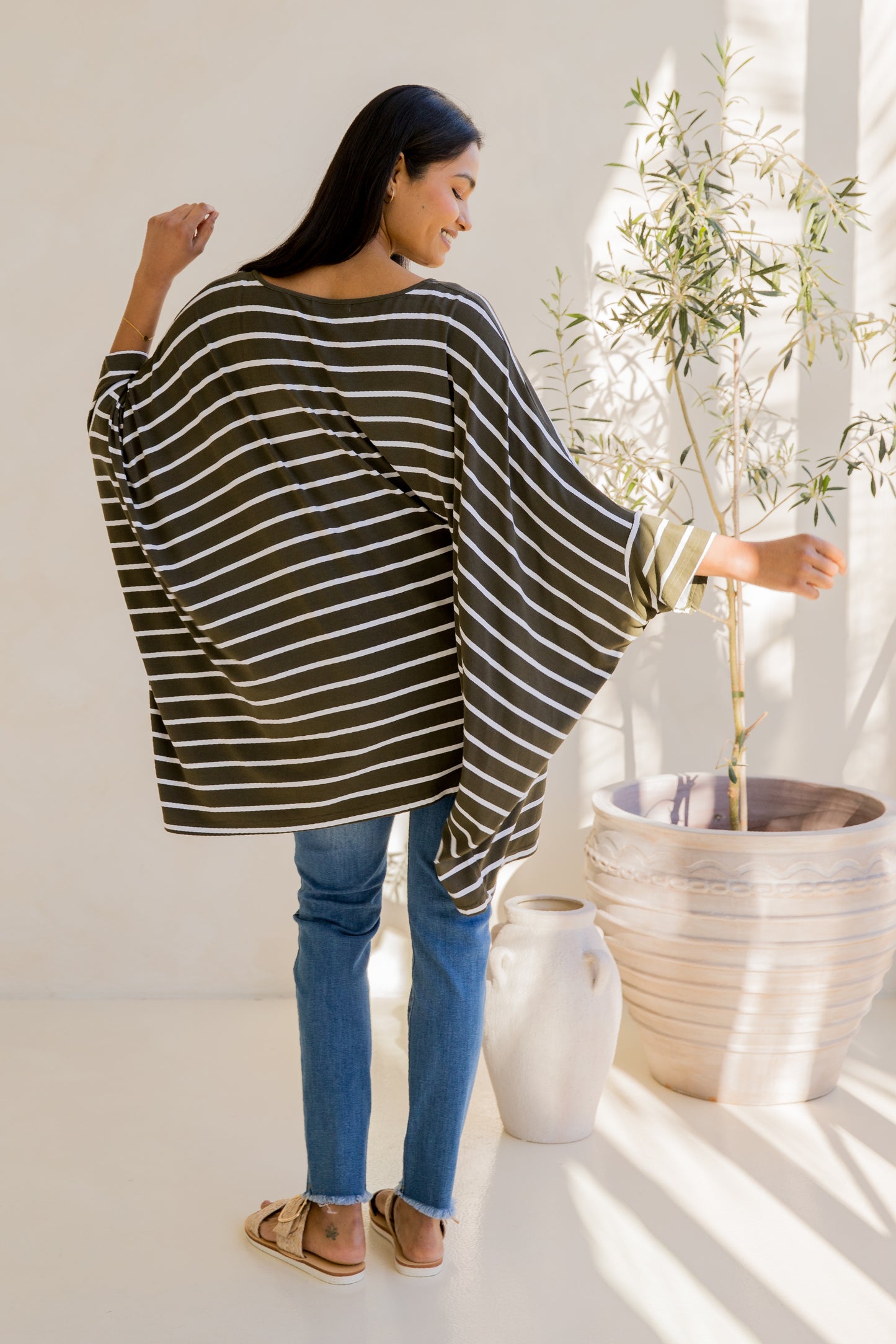 Essential Top | Moss Green/White Stripe