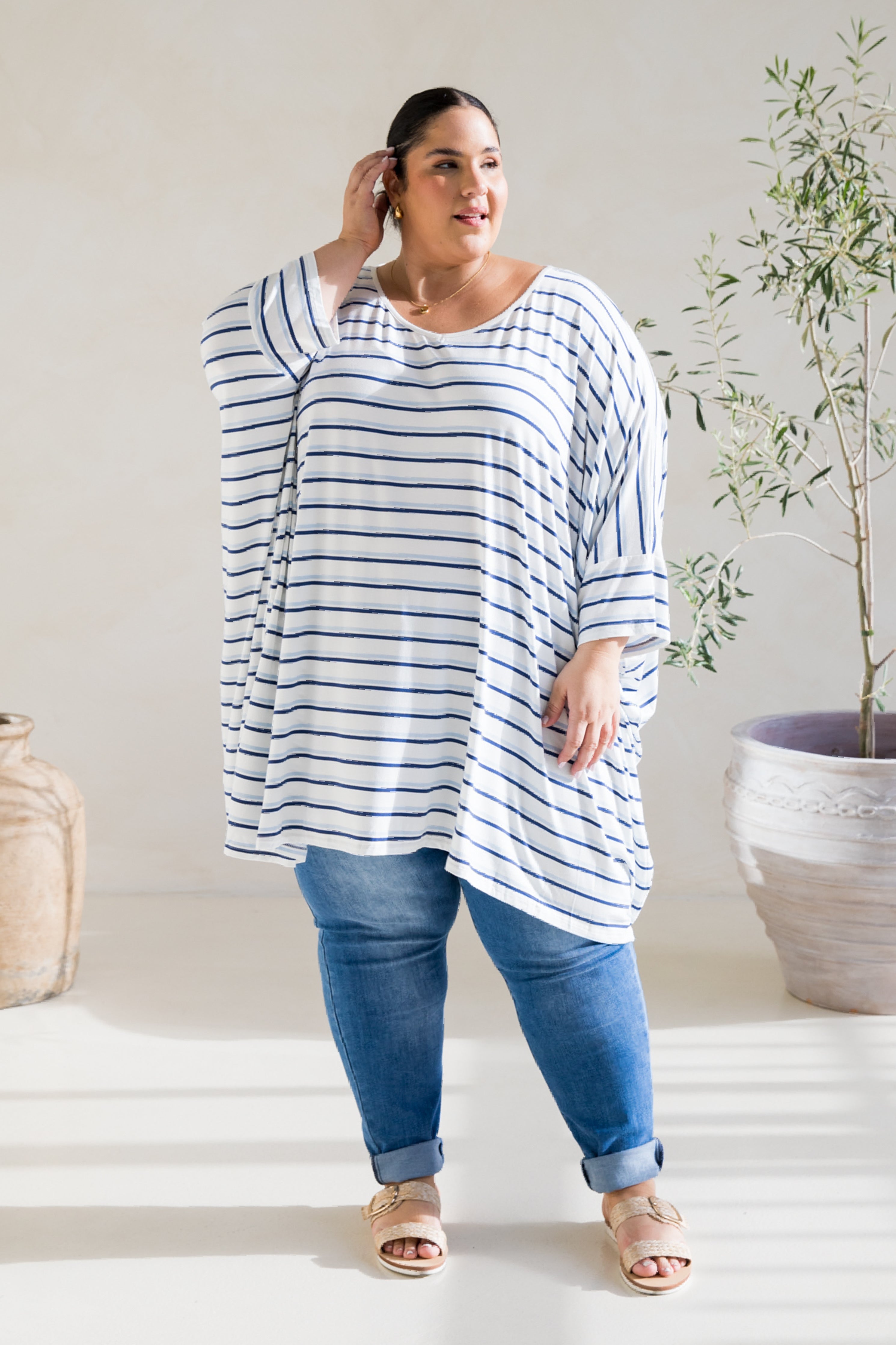 Plus Sized Tops PQ Collection Essential Top in Nautical