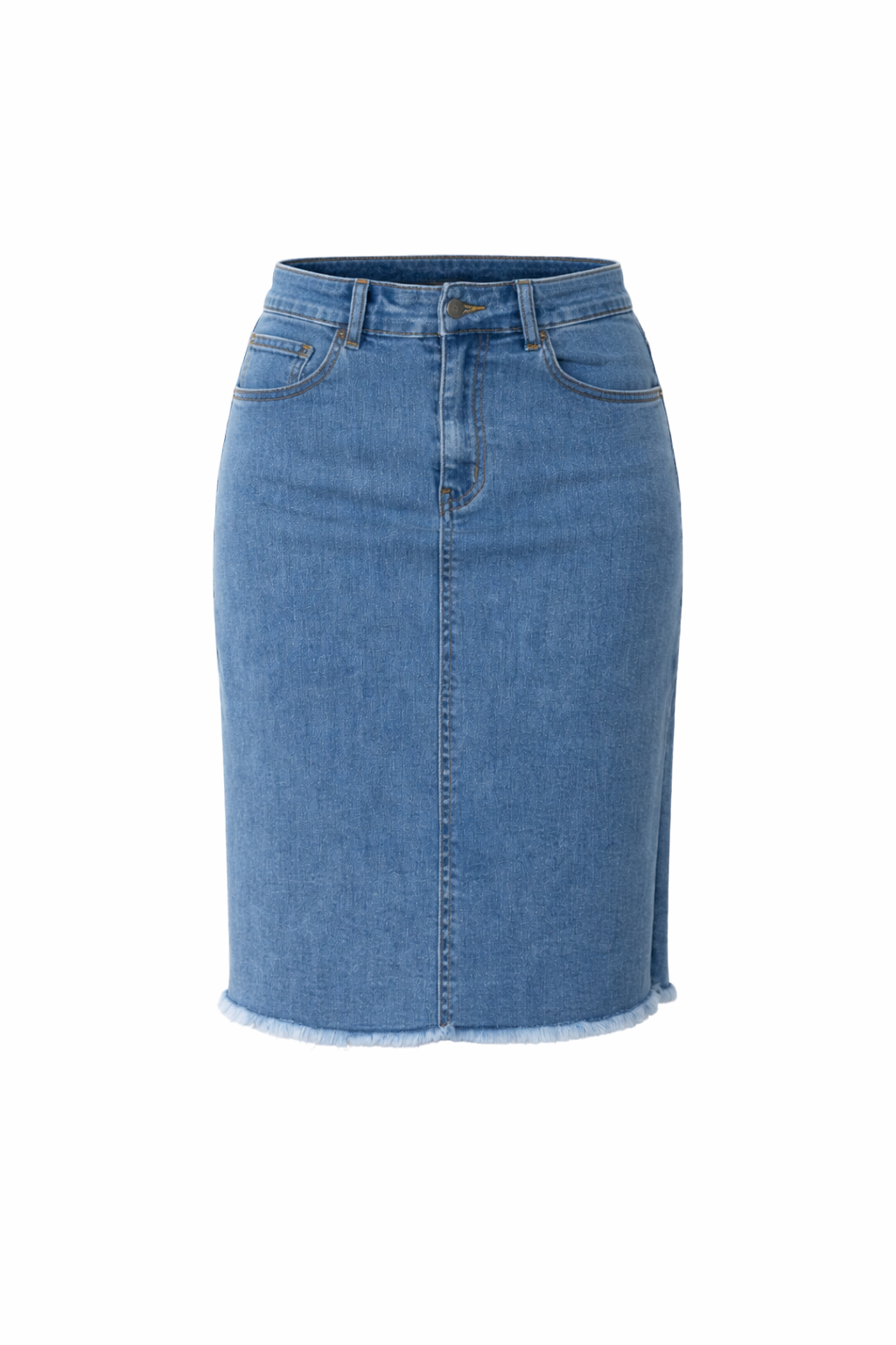 FRAY Denim Classic Length Skirt | Mid Wash