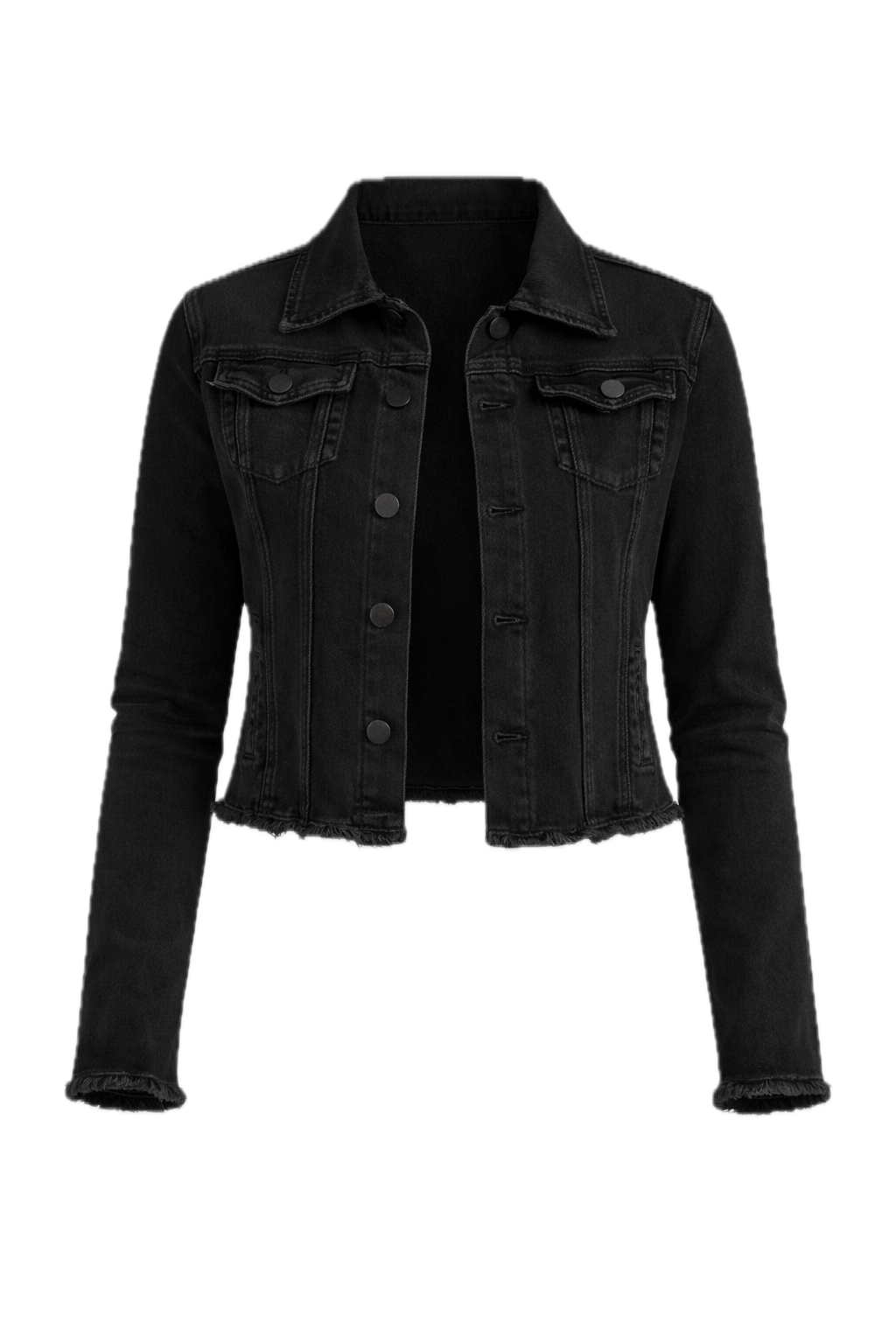FRAY Denim Long Sleeve Cropped Jacket | Black