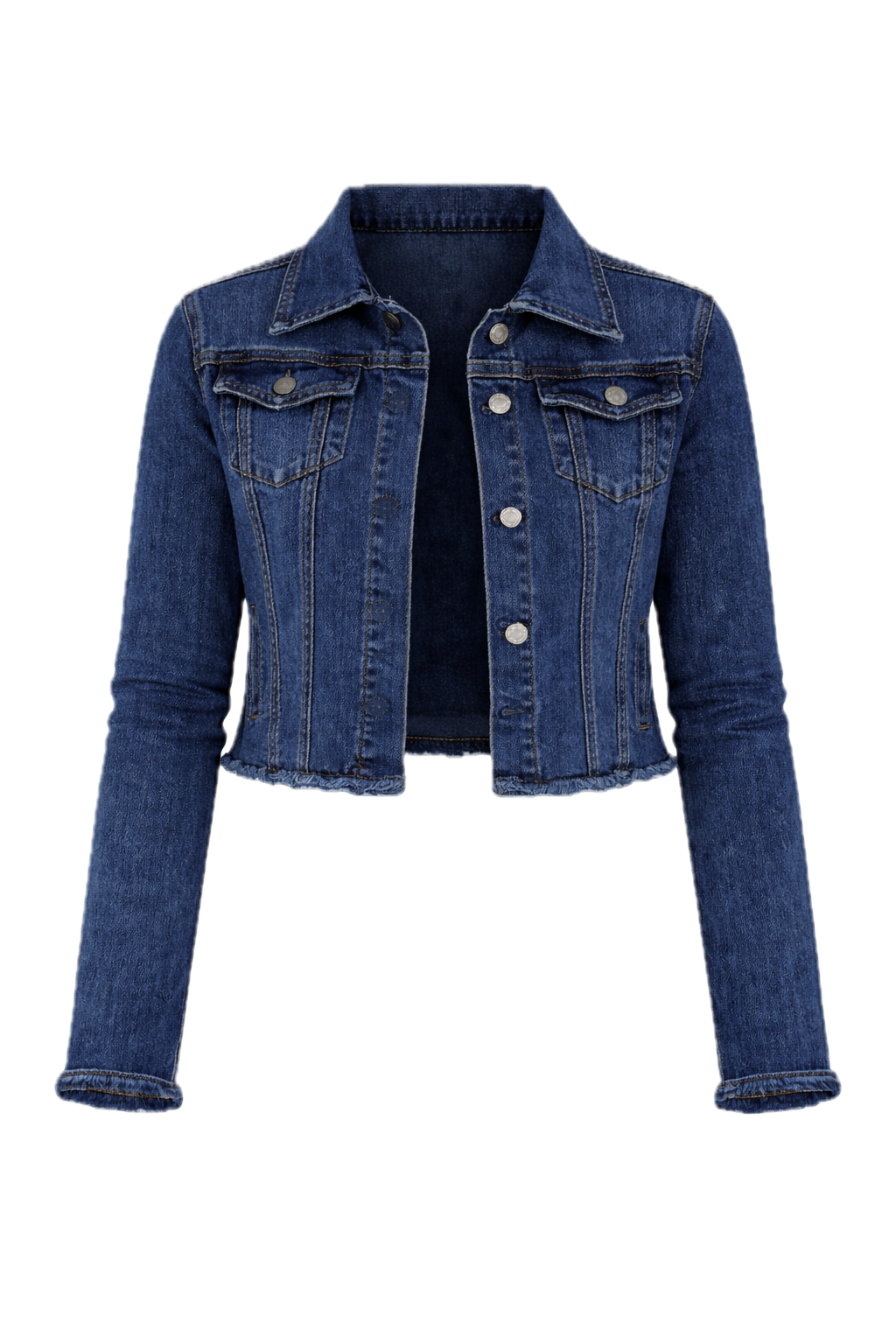 FRAY Denim Long Sleeve Cropped Jacket | Dark Wash
