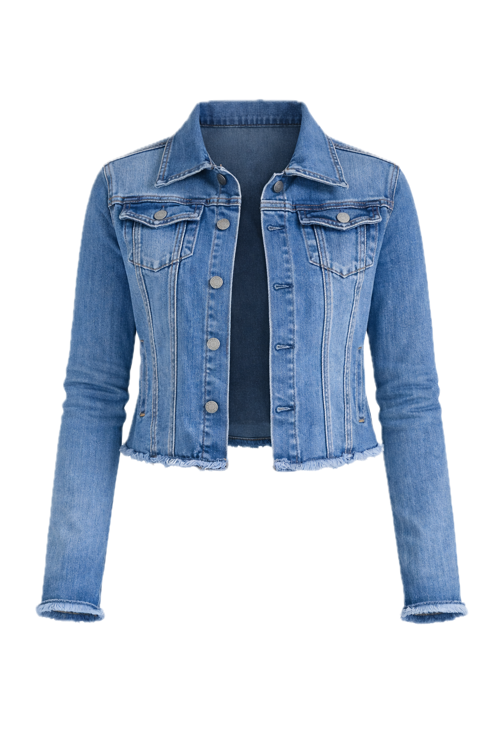 FRAY Denim Long Sleeve Cropped Jacket | Mid Wash | FINAL SALE