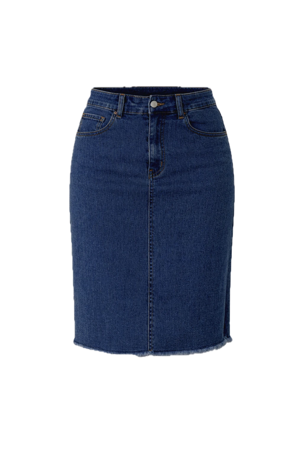 FRAY Denim Classic Length Skirt | Dark Wash