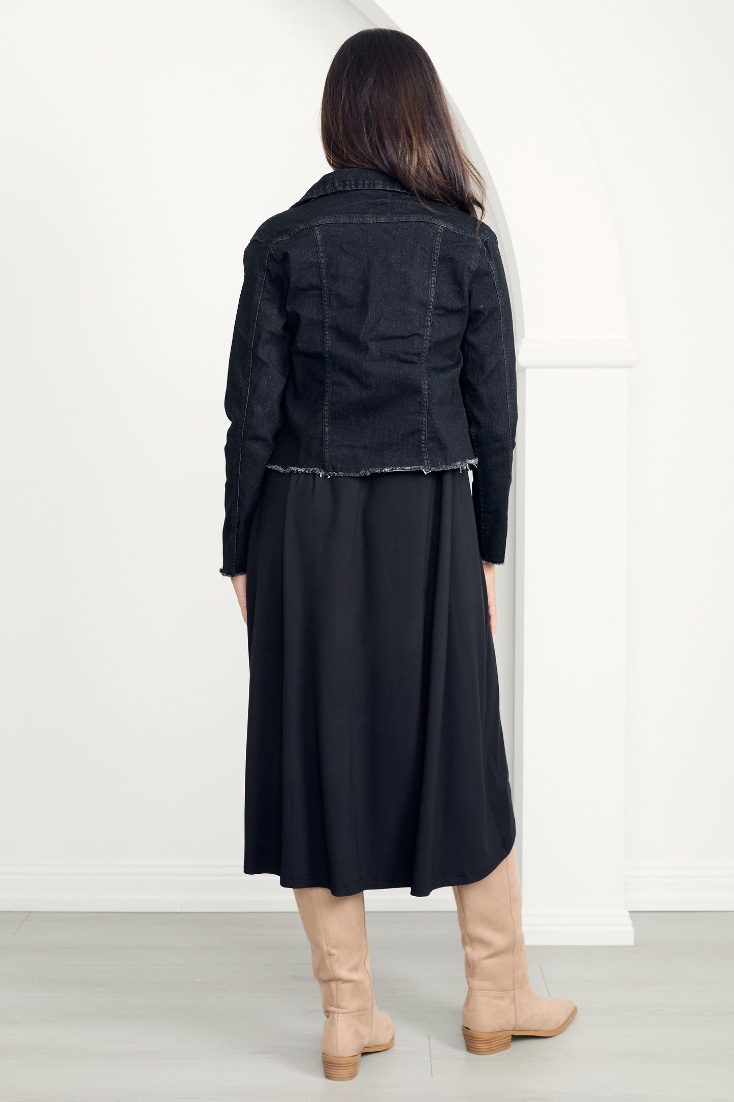 FRAY Denim Long Sleeve Cropped Jacket | Black