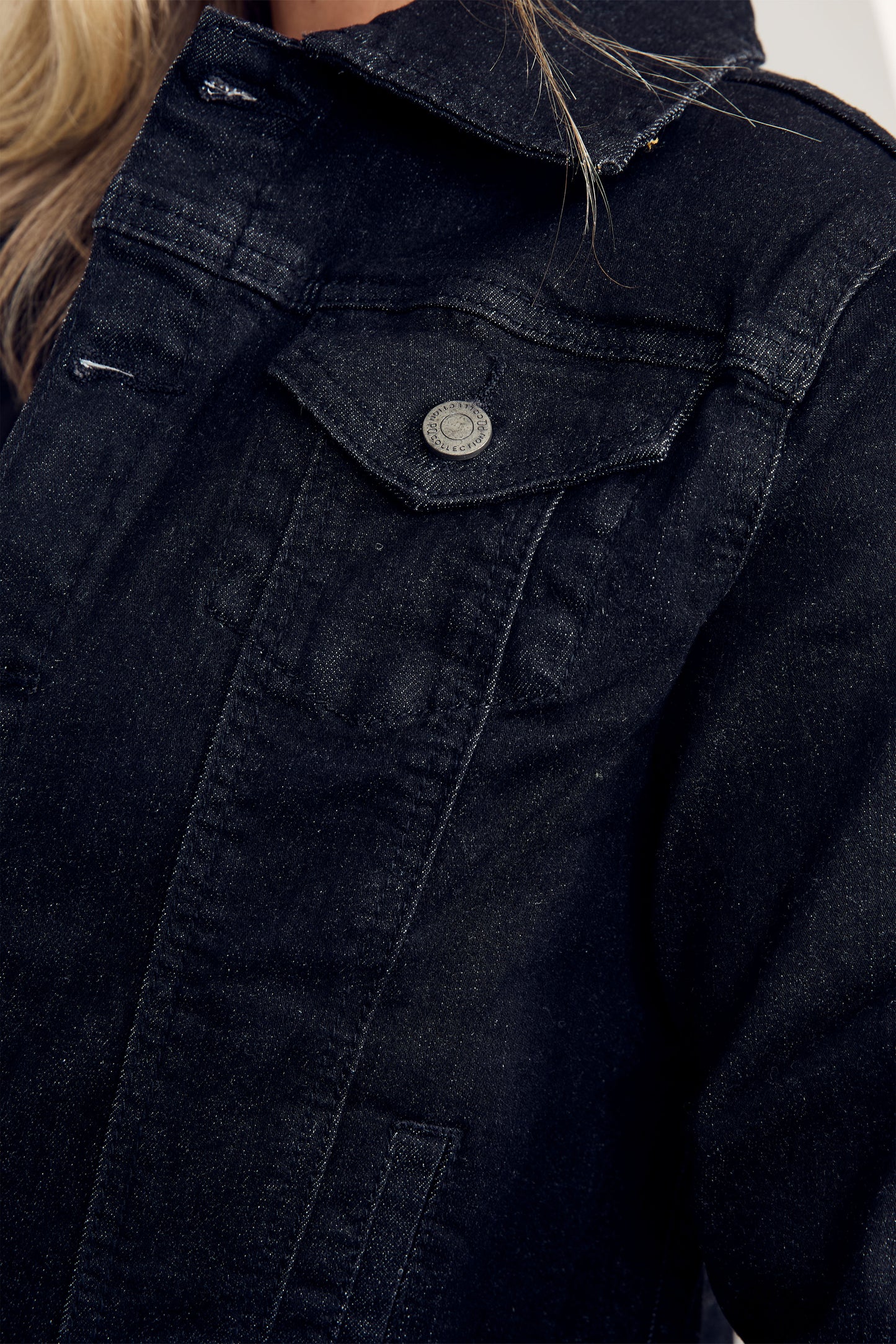 FRAY Denim Long Sleeve Cropped Jacket | Black