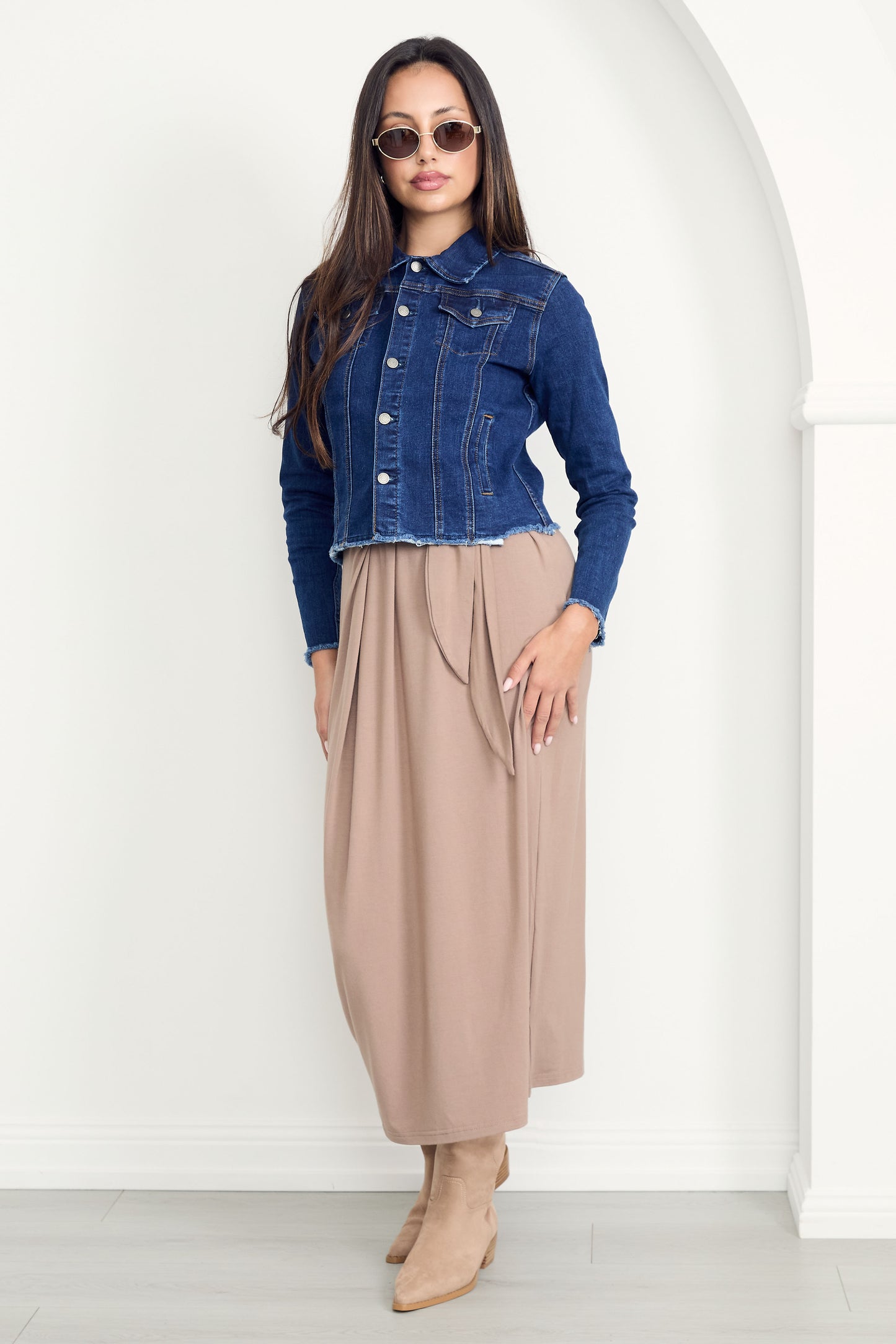 FRAY Denim Long Sleeve Cropped Jacket | Dark Wash