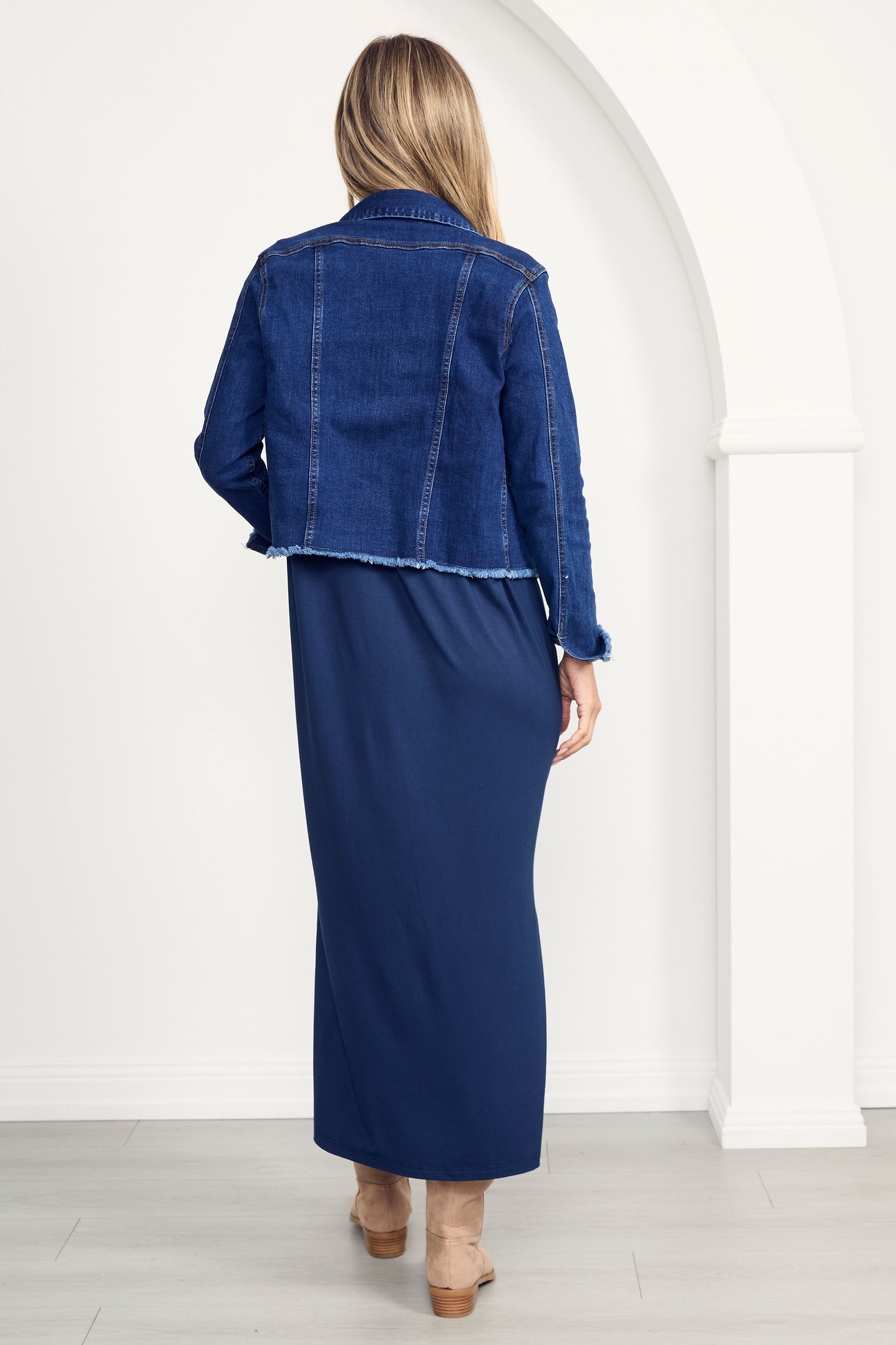 FRAY Denim Long Sleeve Cropped Jacket | Dark Wash