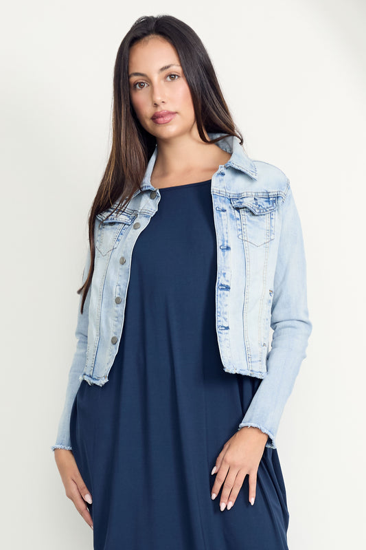 FRAY Denim Long Sleeve Cropped Jacket | Light Wash