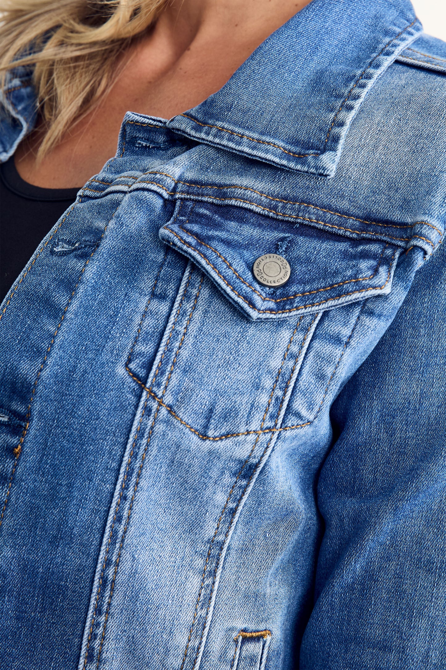 FRAY Denim Long Sleeve Cropped Jacket | Mid Wash | FINAL SALE