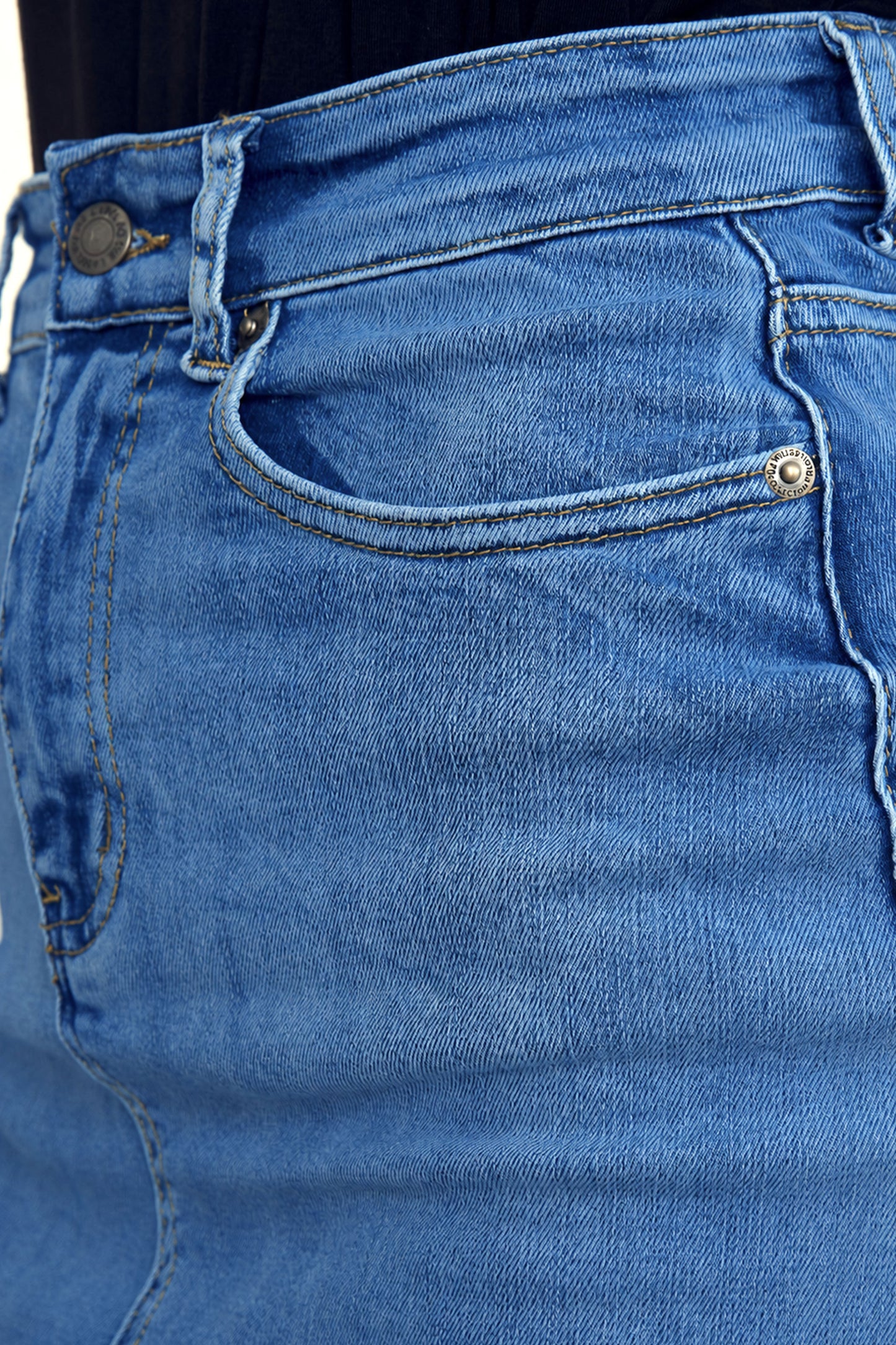 FRAY Stretch Denim Classic Length Skirt | Mid Wash