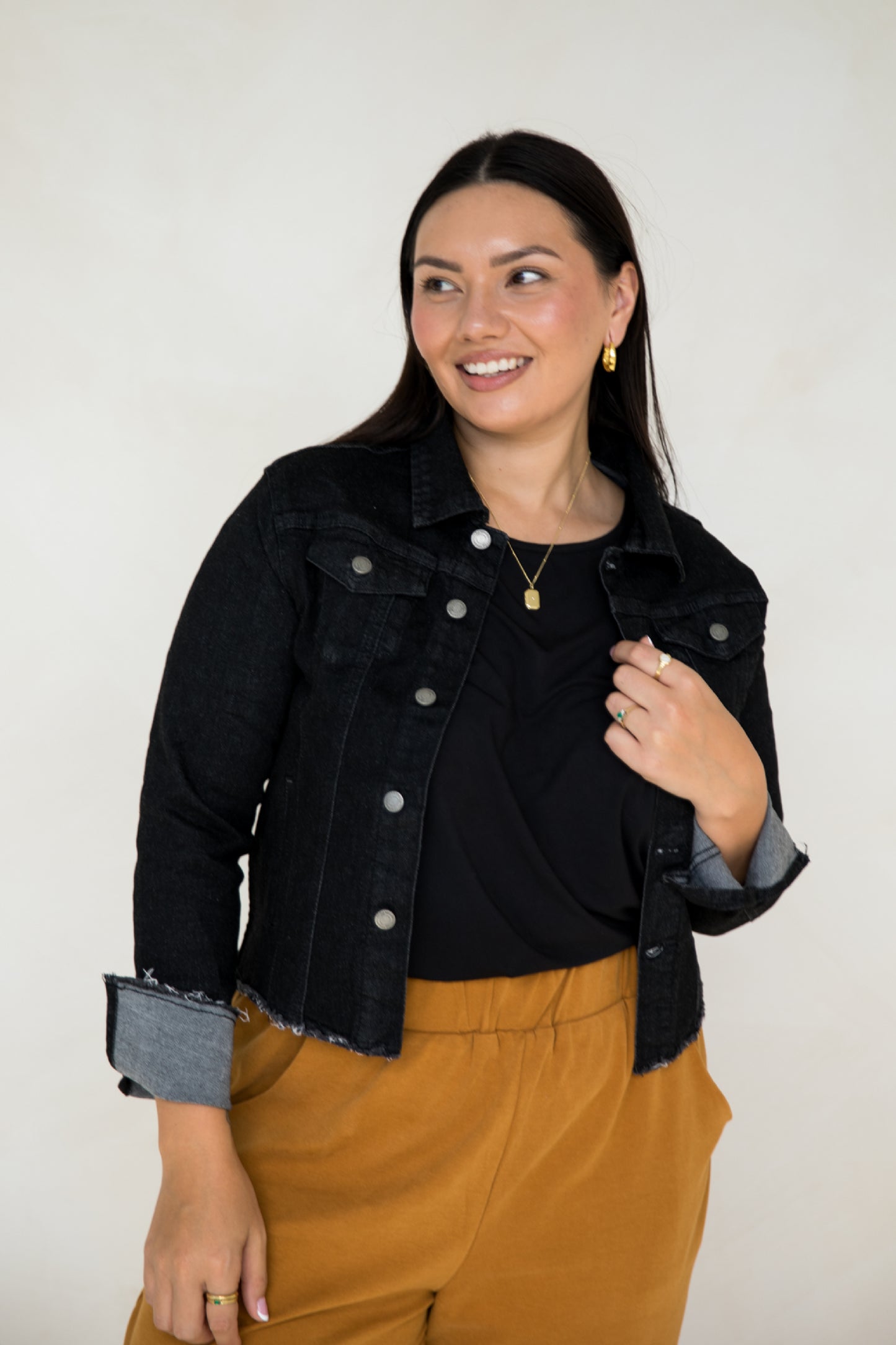 Frayed Denim Jacket | Black