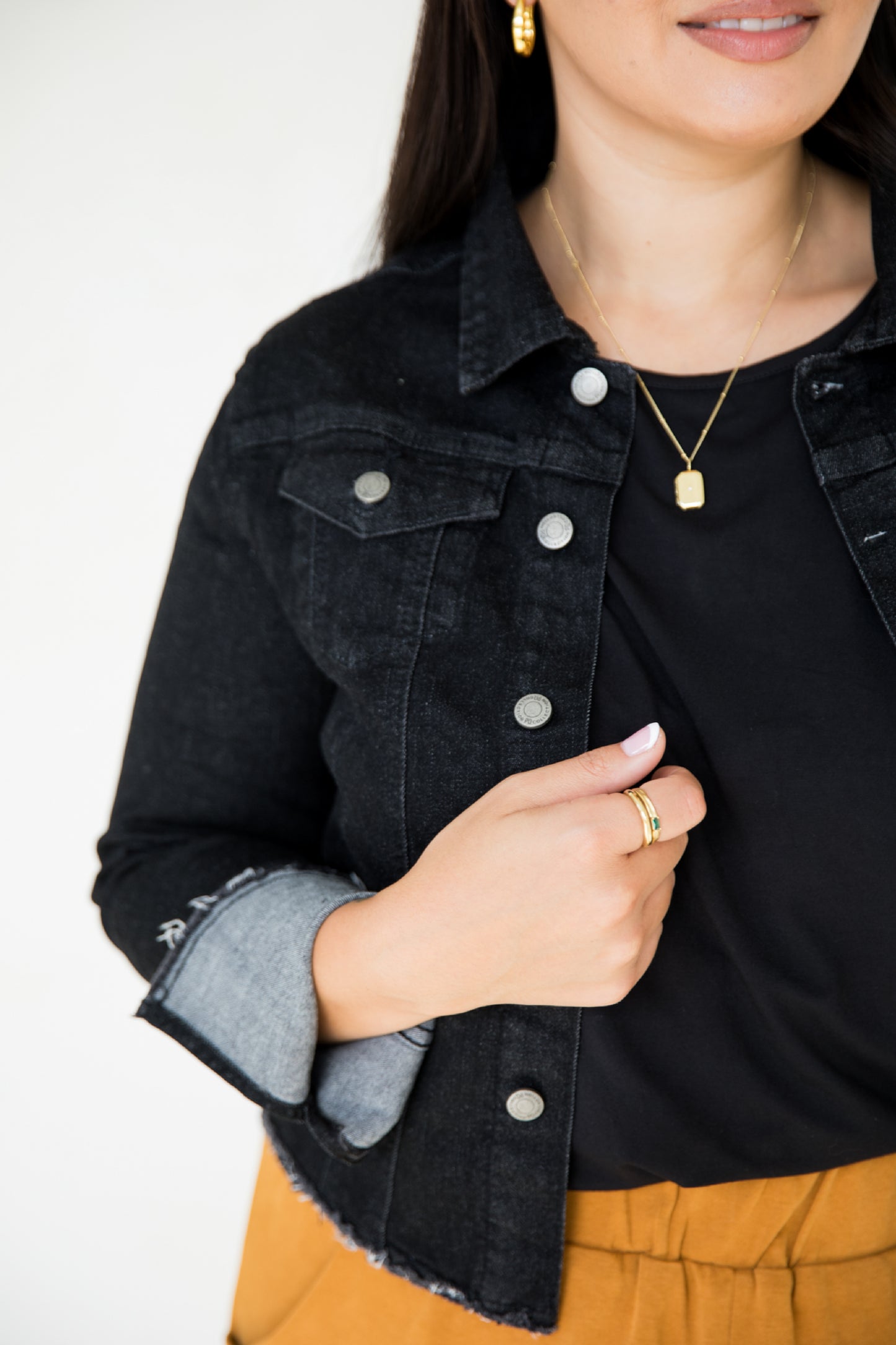 Frayed Denim Jacket | Black