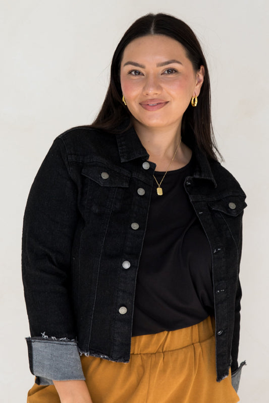 Frayed Denim Jacket | Black
