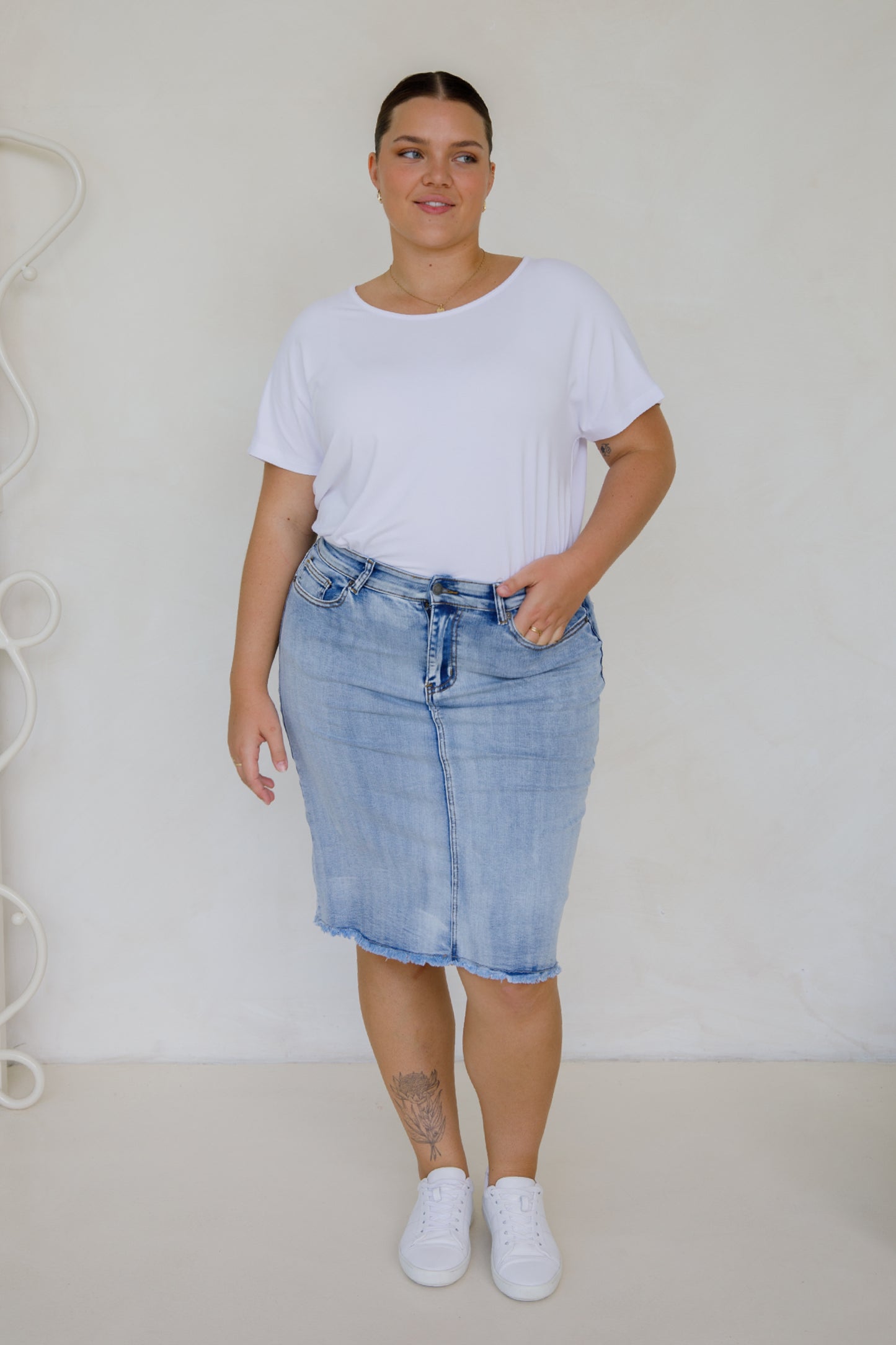 Frayed Denim Skirt | Light Denim