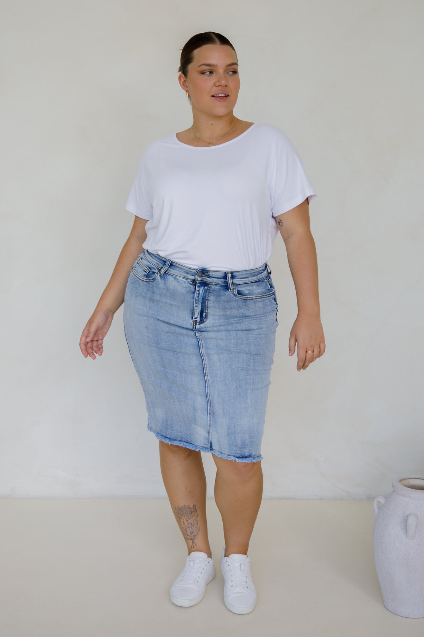 Frayed Denim Skirt | Light Denim