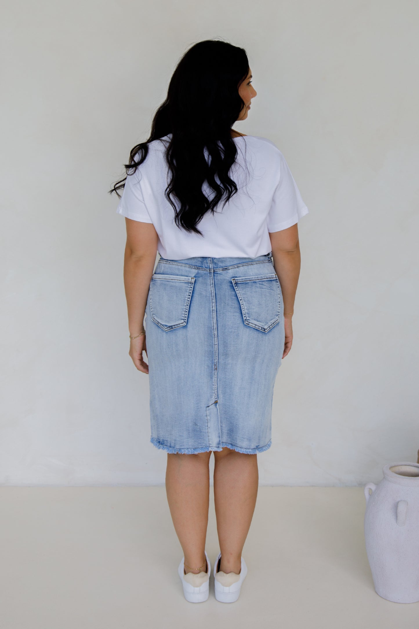 Frayed Denim Skirt | Light Denim