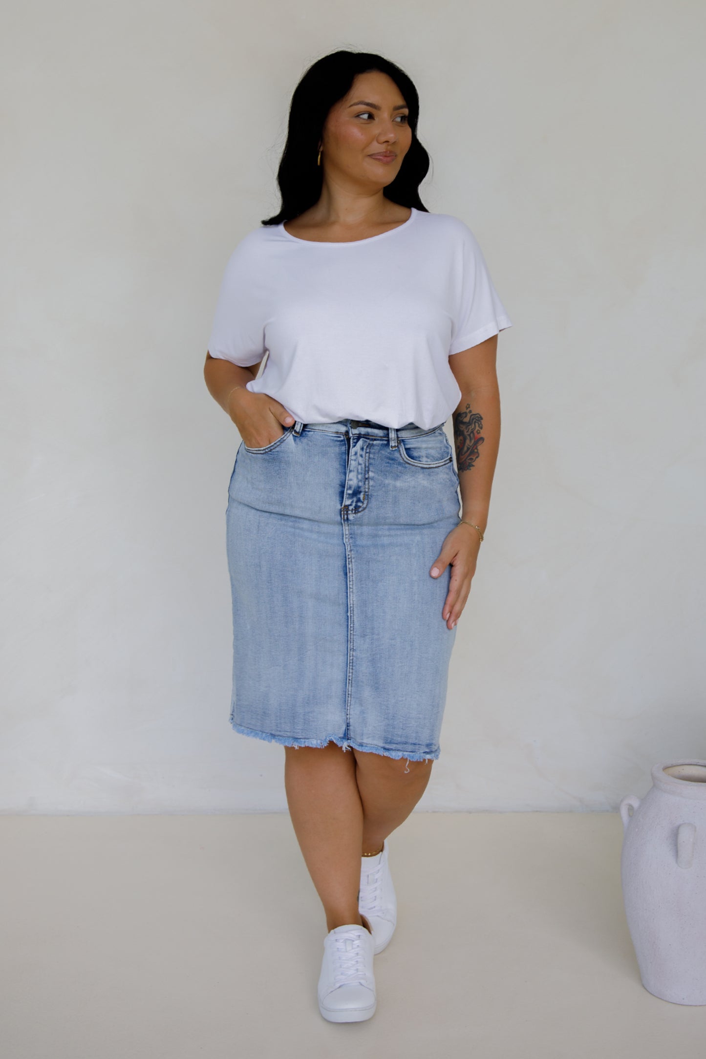 Frayed Denim Skirt | Light Denim