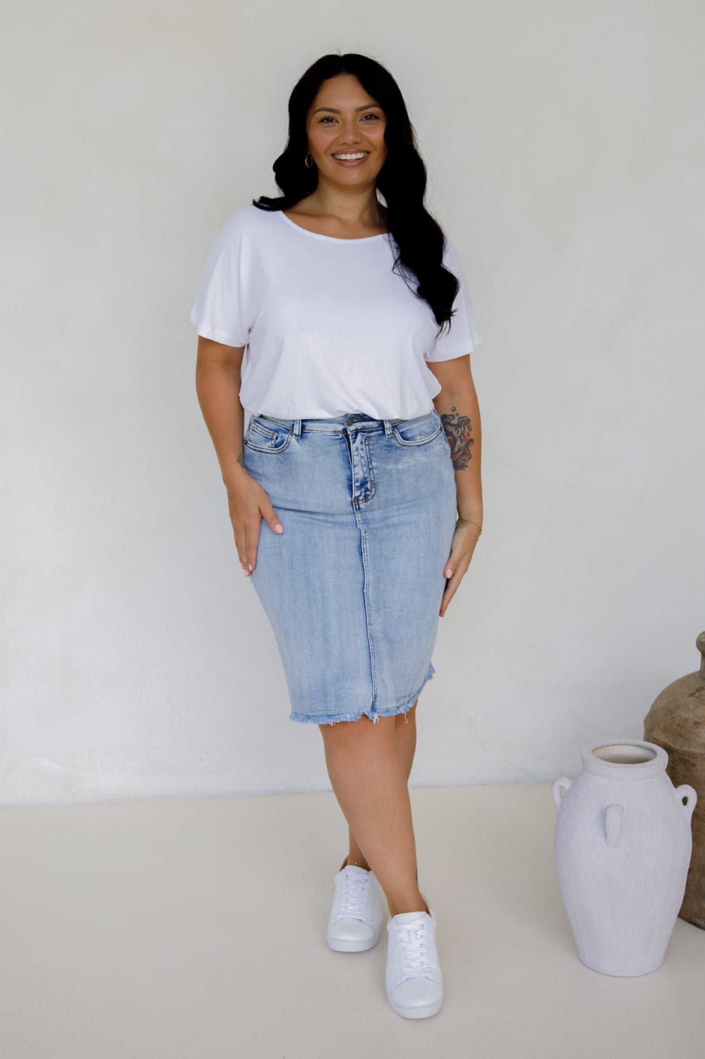 Frayed Denim Skirt | Light Denim