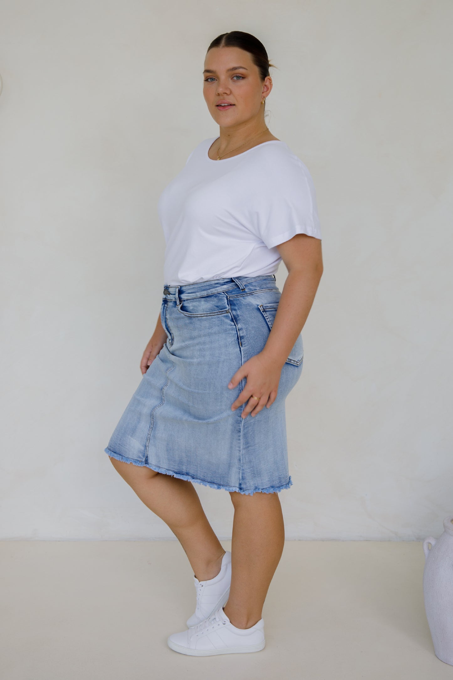 Frayed Denim Skirt | Light Denim