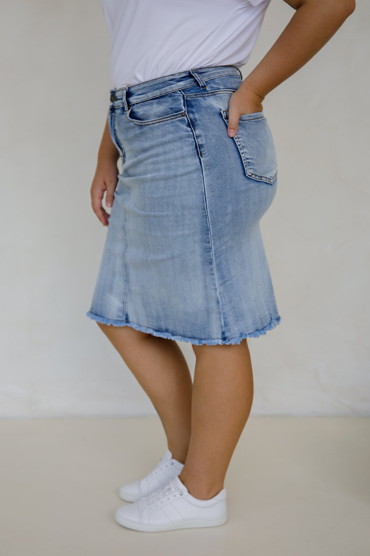 Frayed Denim Skirt | Light Denim