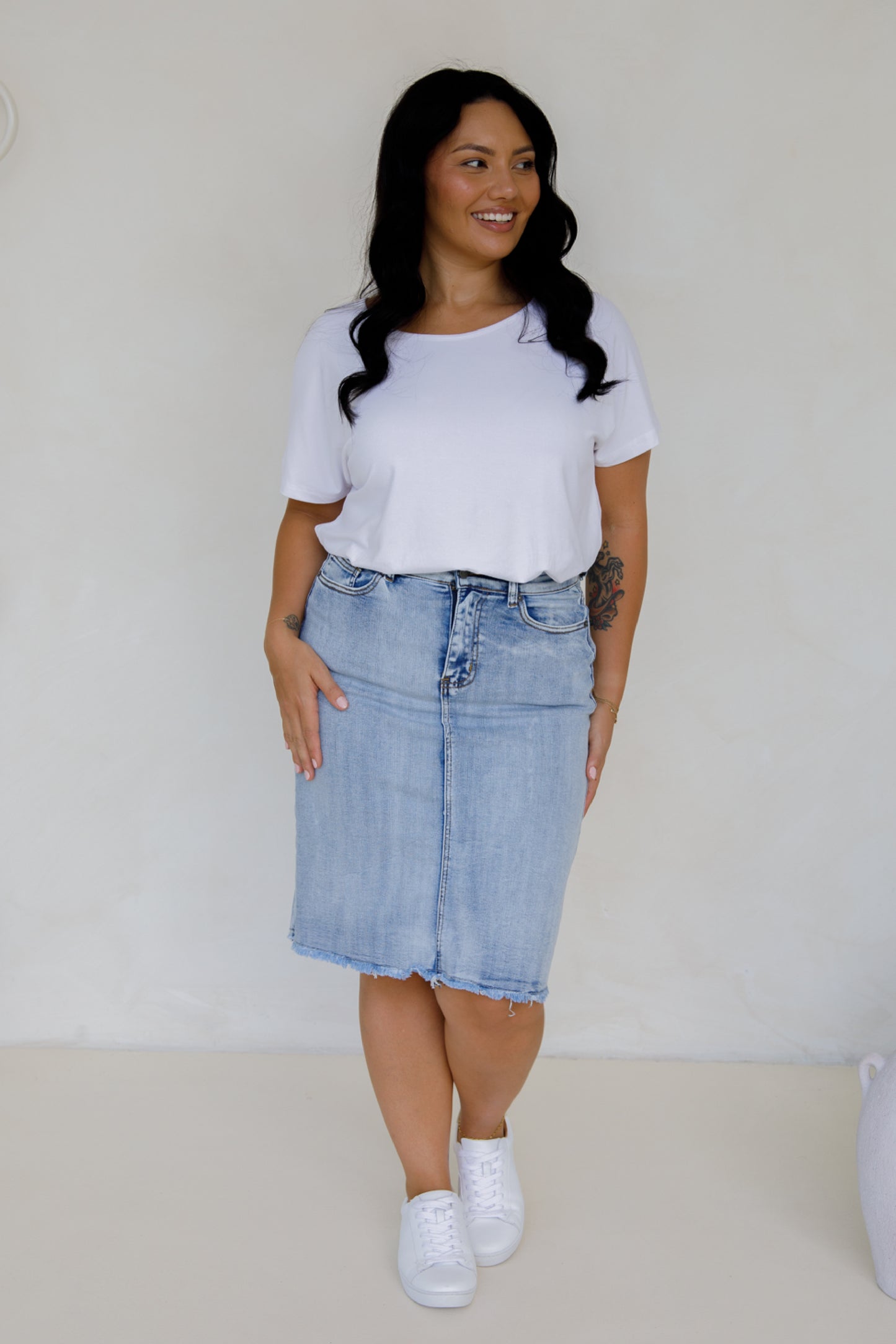 Frayed Denim Skirt | Light Denim