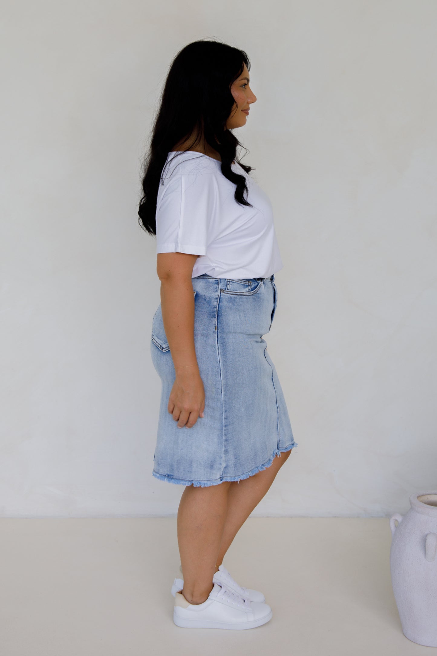 Frayed Denim Skirt | Light Denim