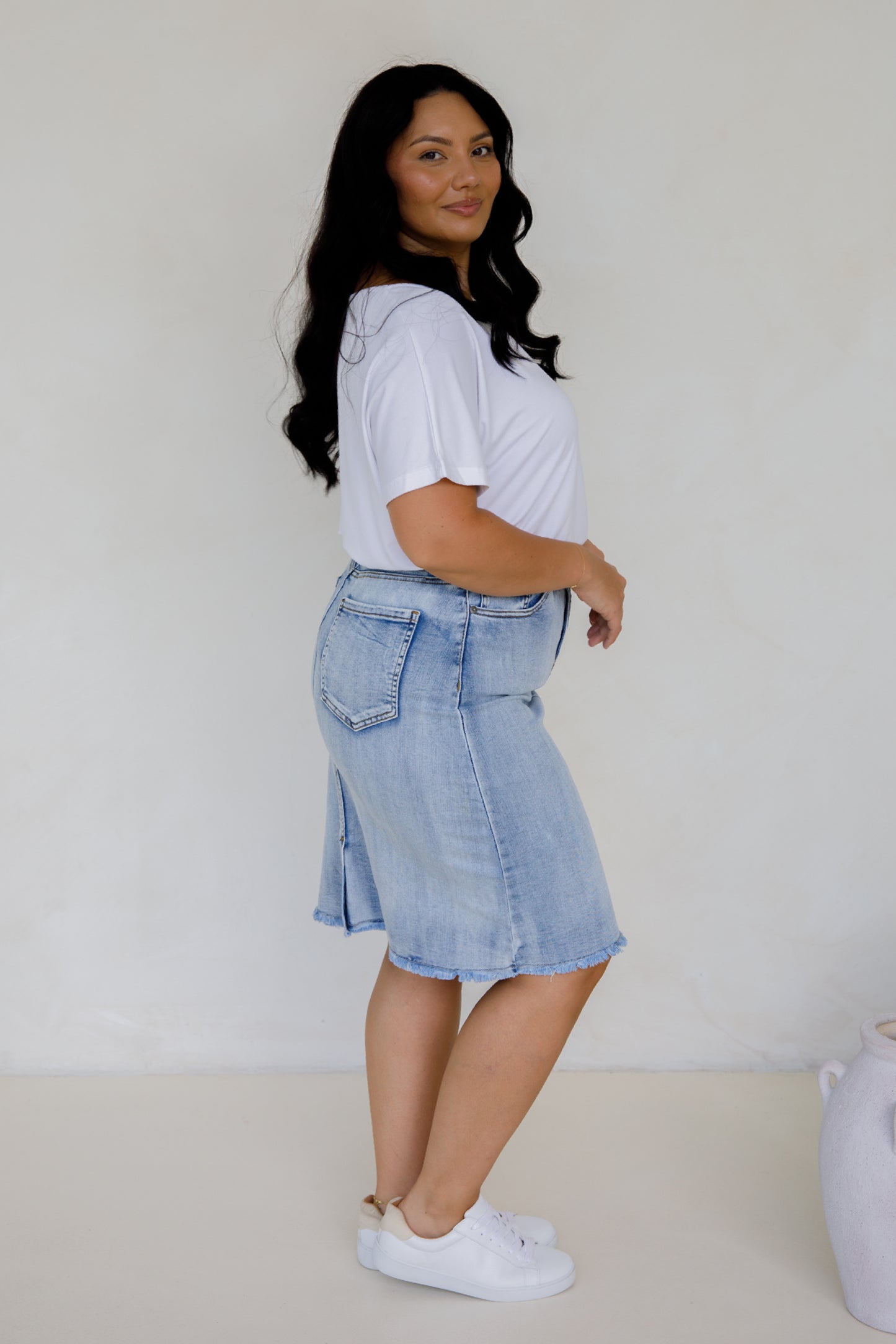 Frayed Denim Skirt | Light Denim