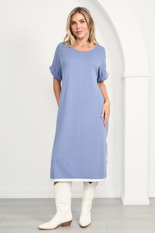 GIGI Lounge Short Sleeve Classic/Midi Dress | Dusk