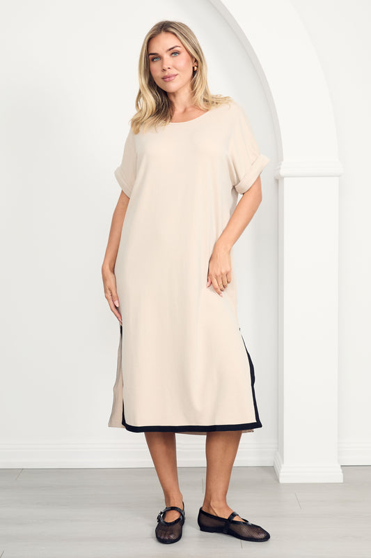 GIGI Lounge Short Sleeve Classic/Midi Dress | Portobello Beige
