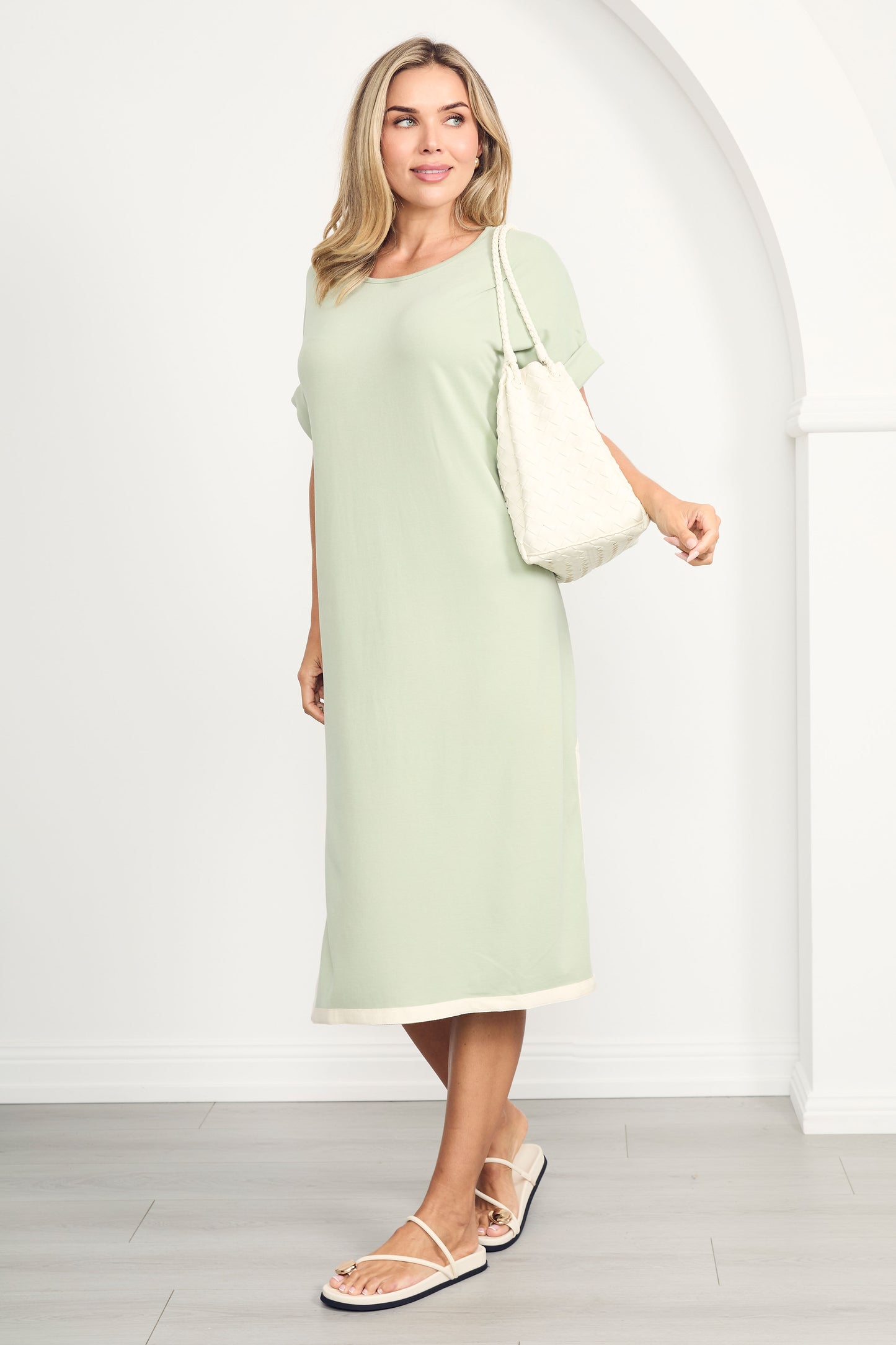 GIGI Lounge Short Sleeve Classic/Midi Dress | Sage