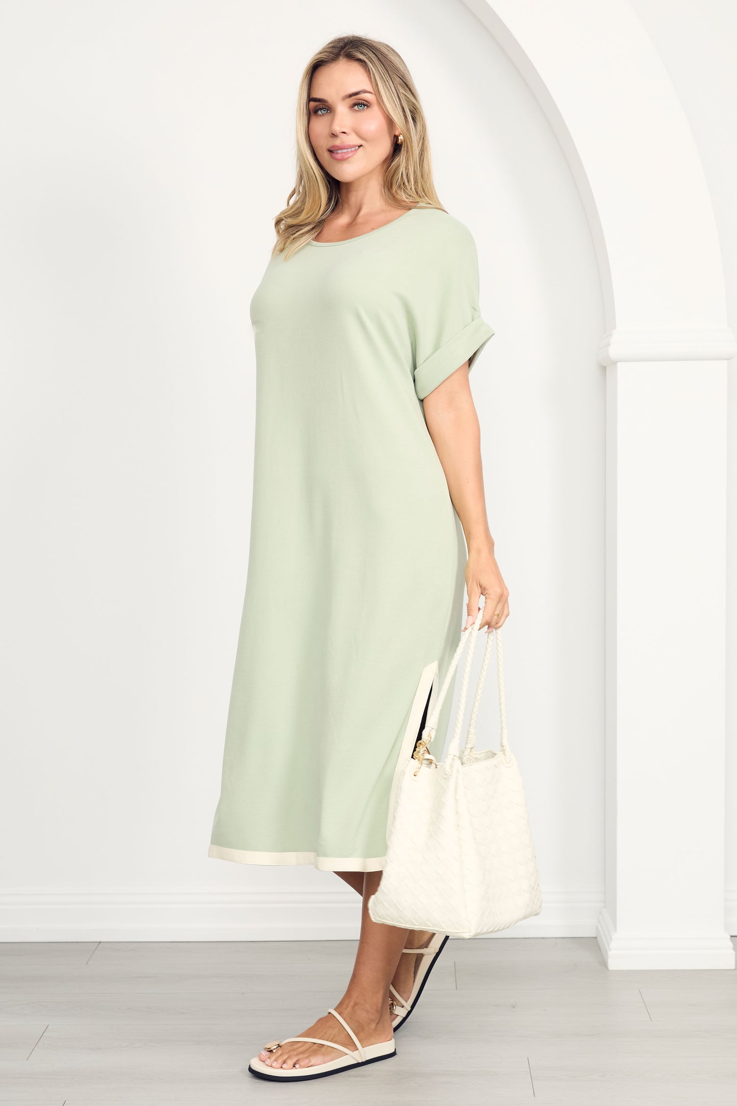 GIGI Lounge Short Sleeve Classic/Midi Dress | Sage