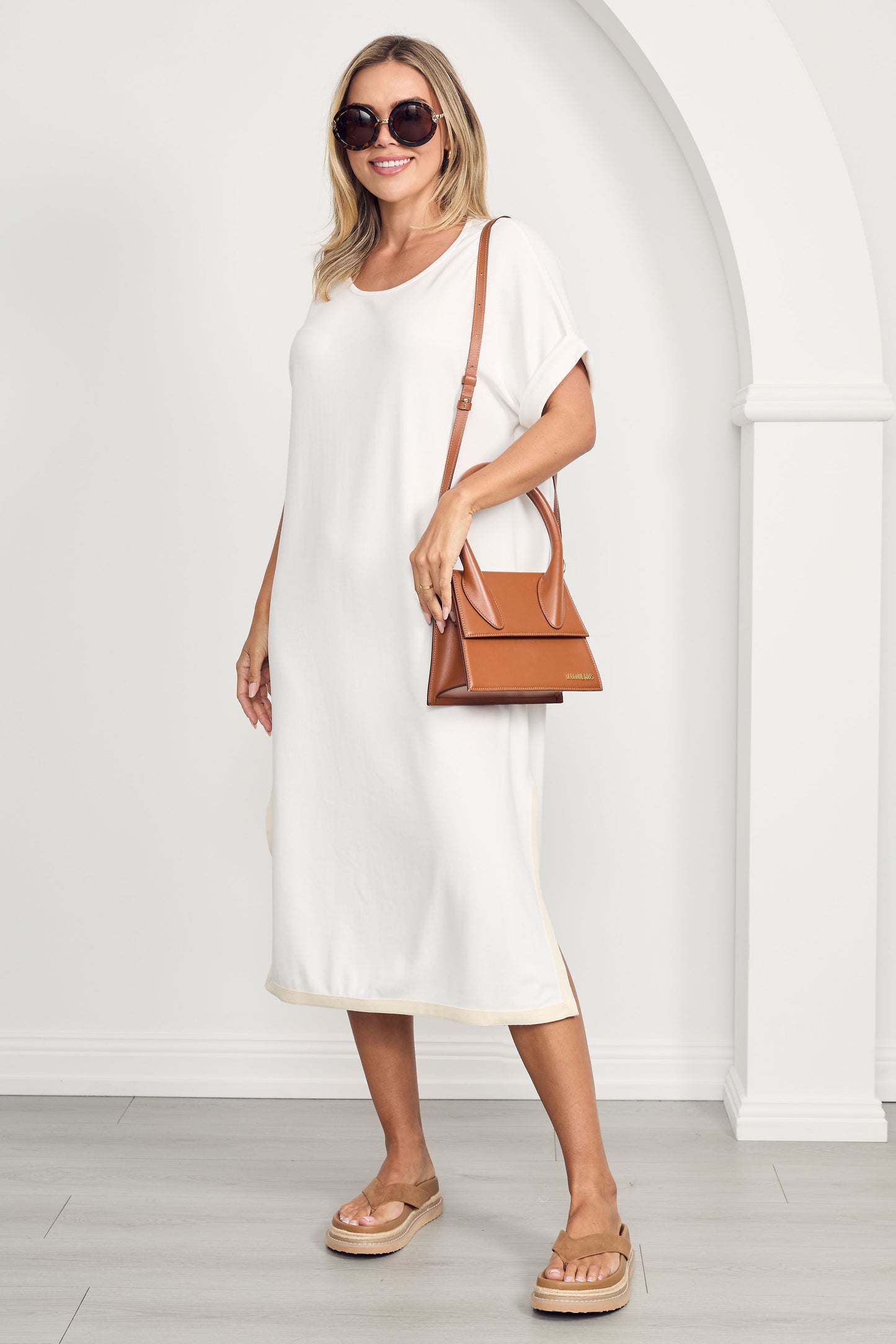 GIGI Lounge Short Sleeve Classic/Midi Dress | White