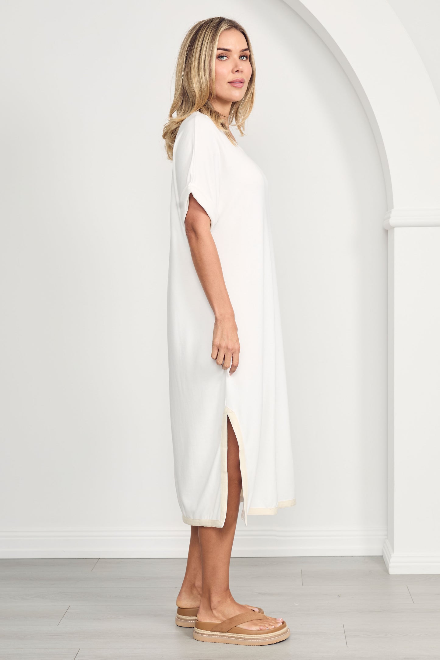 GIGI Lounge Short Sleeve Classic/Midi Dress | White