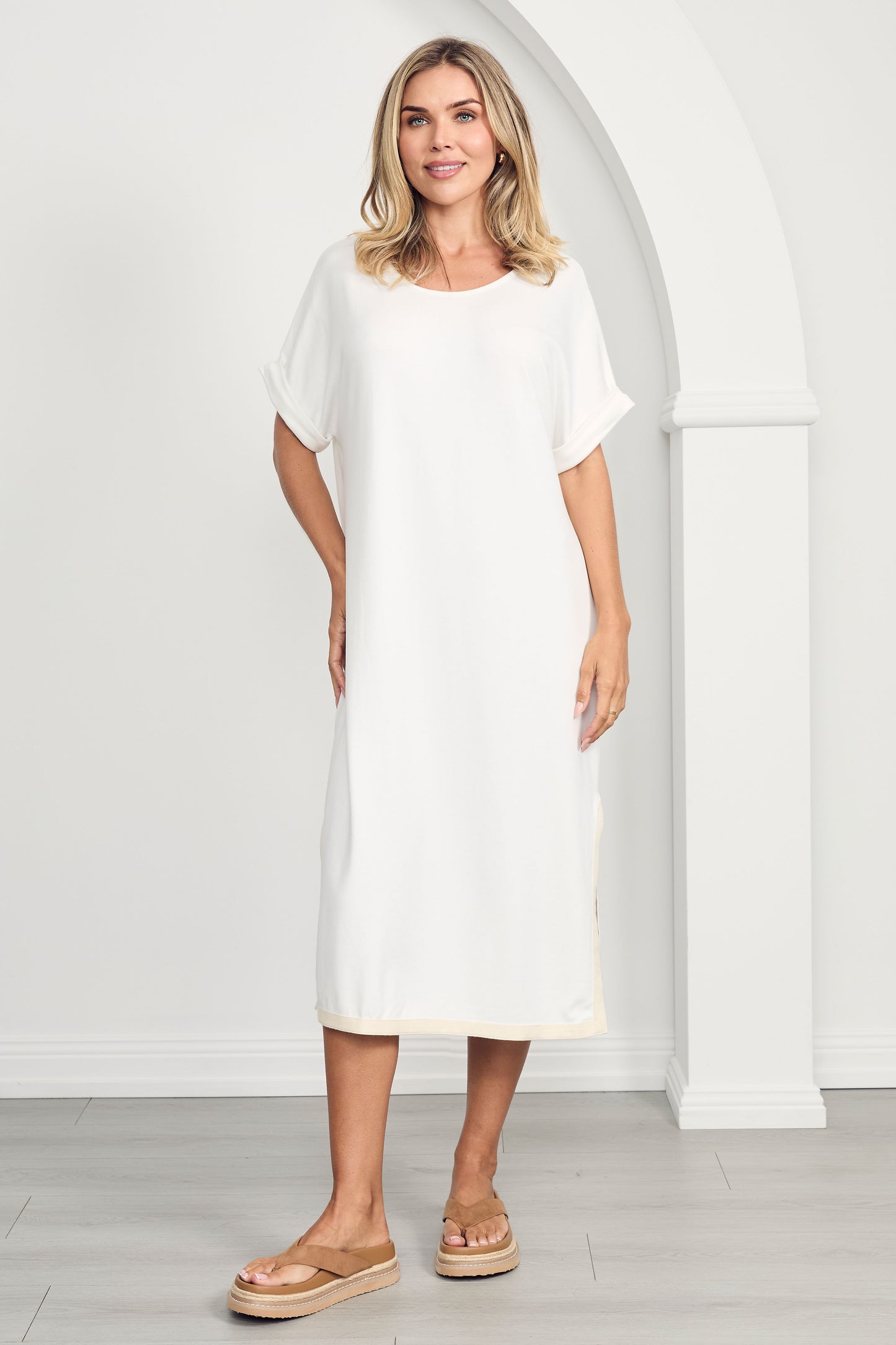 GIGI Lounge Short Sleeve Classic/Midi Dress | White
